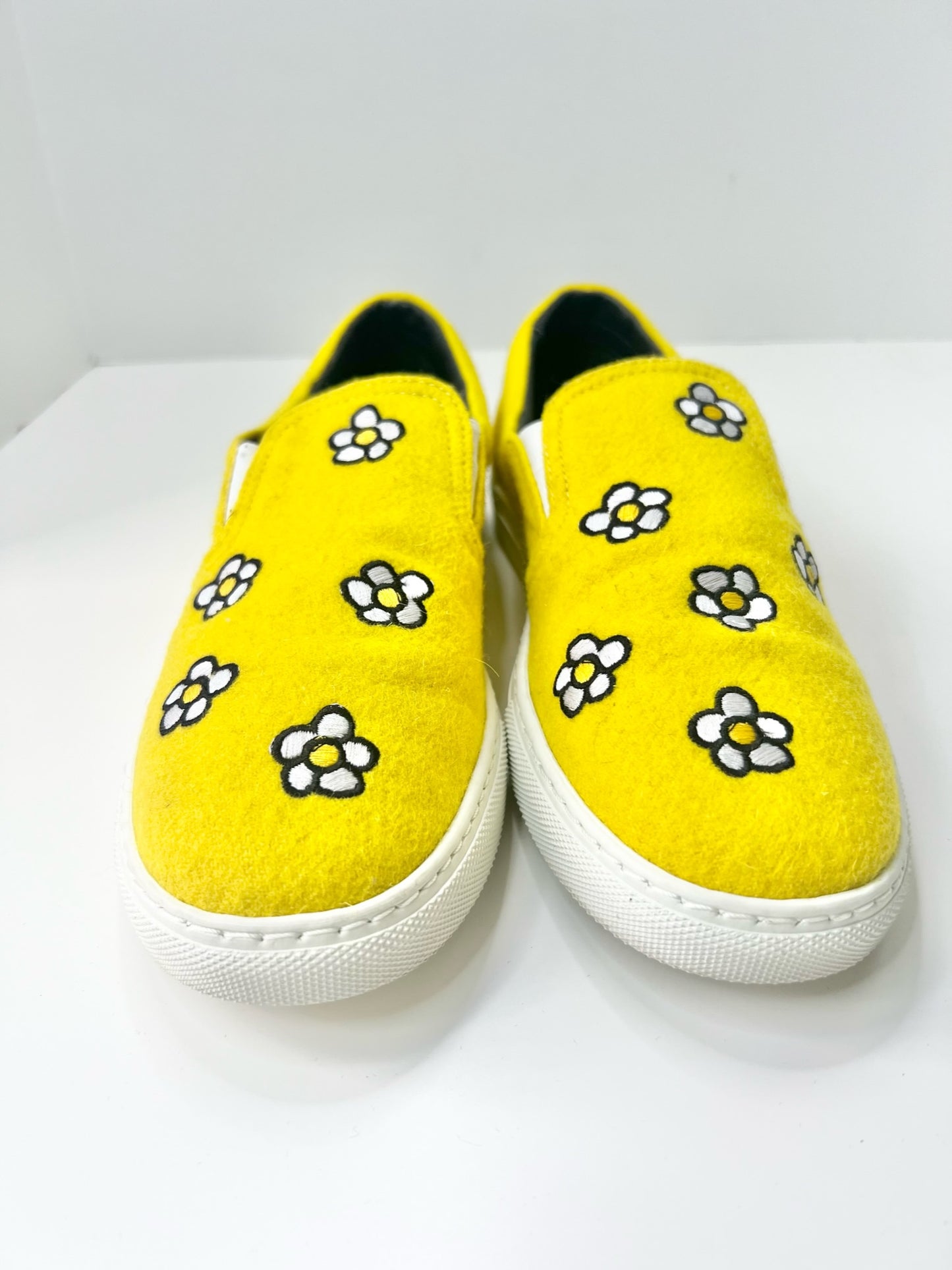 Mira Mikati Yellow Felt Daisy Embroidered Slip-On Sneaker, Size 38