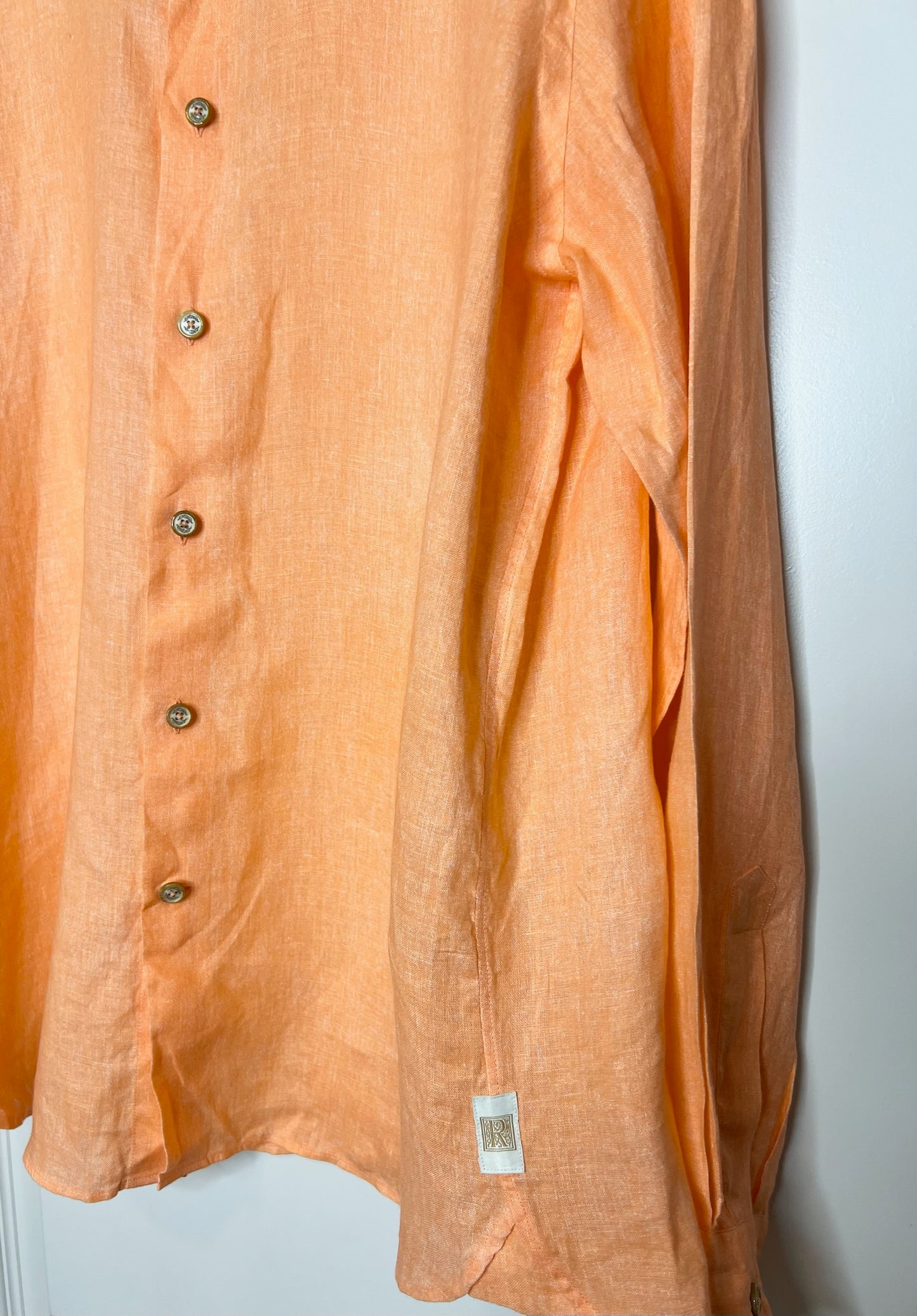 R by Robert Graham Orange Linen Long-Sleeve Shirt, Size XL