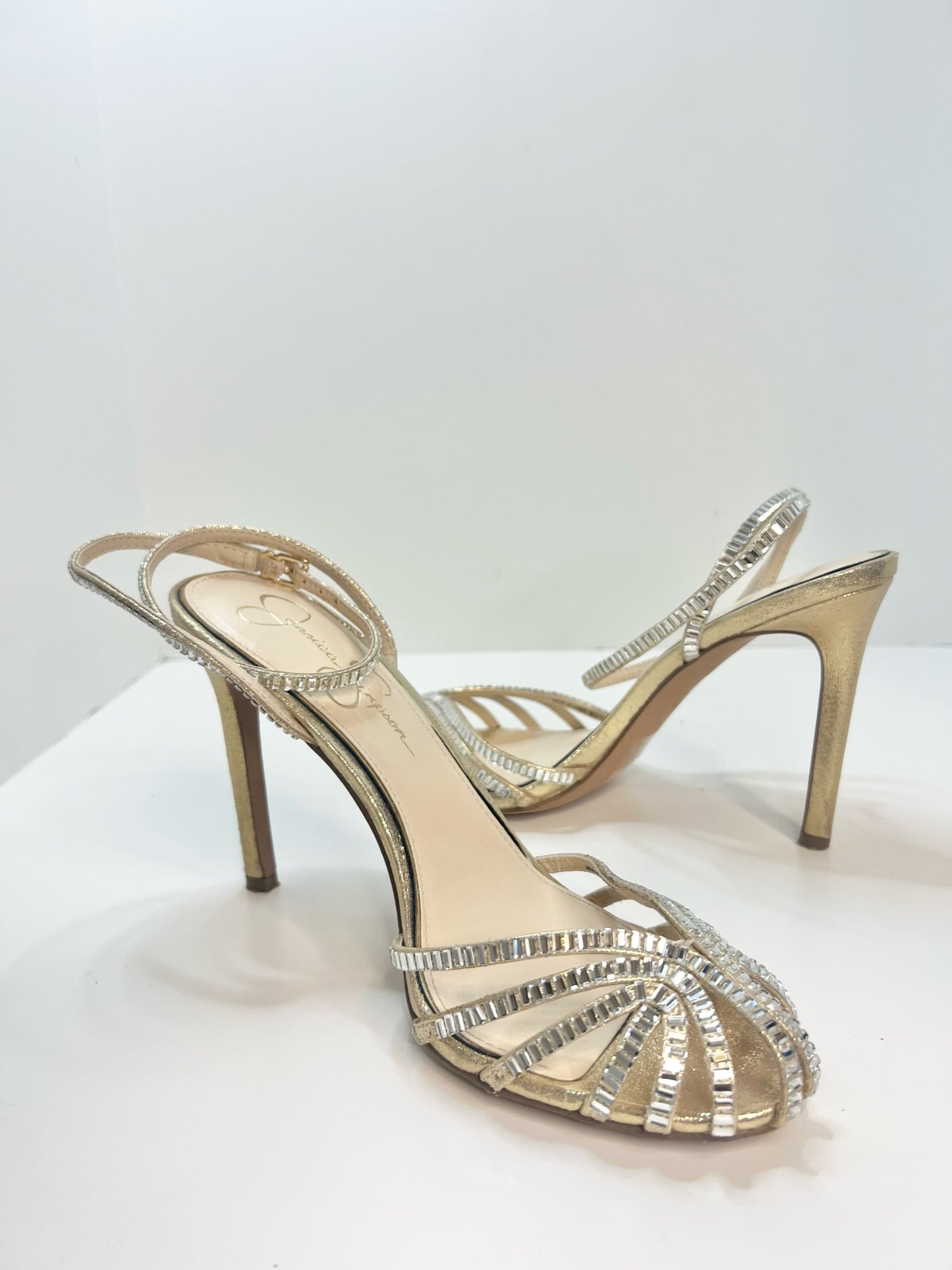 Jessica Simpson Jileta High Heel Silver & Gold Sandals, Size 7