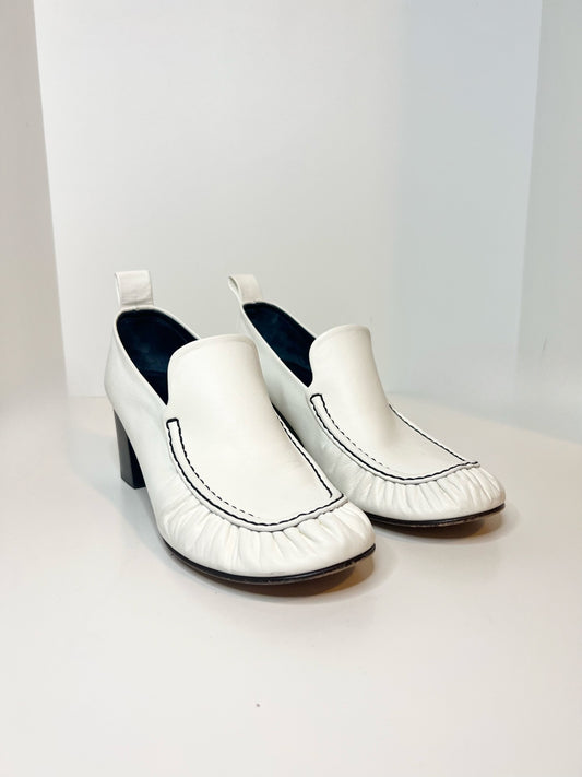 Celine White Leather Loafers, Size 38