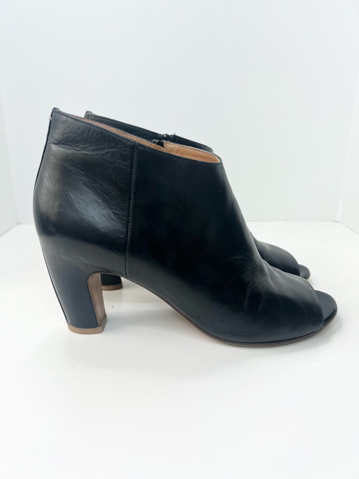 Maison Martin Margiela Peep-Toe Leather Ankle Booties, Size 38