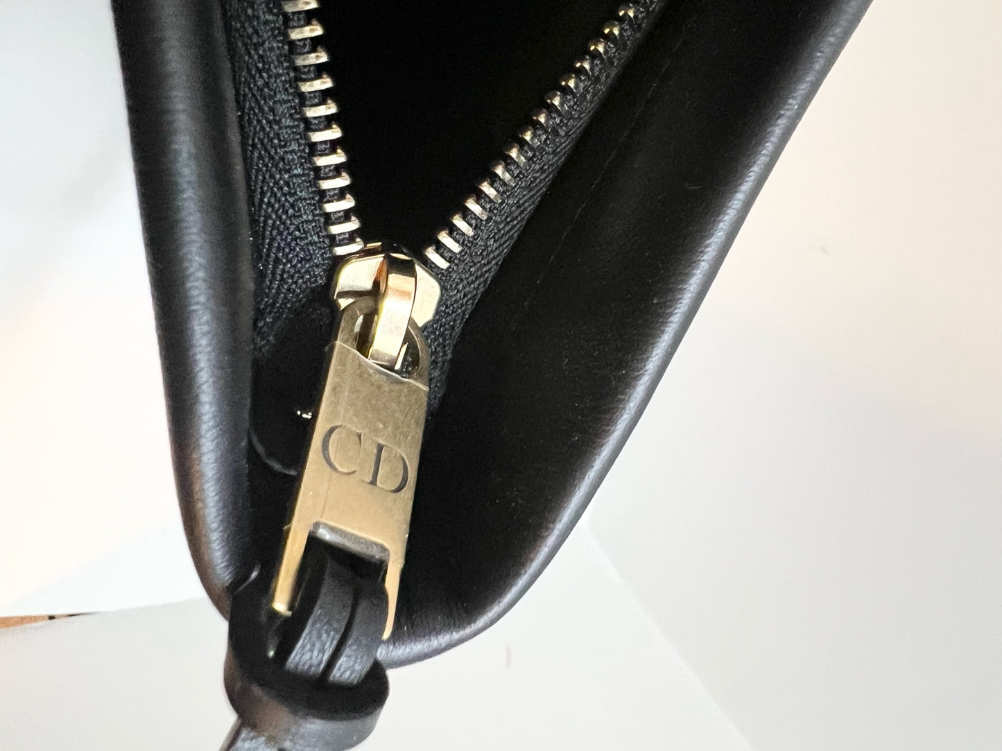 Christian Dior Logo Zip Leather Pouch, Black