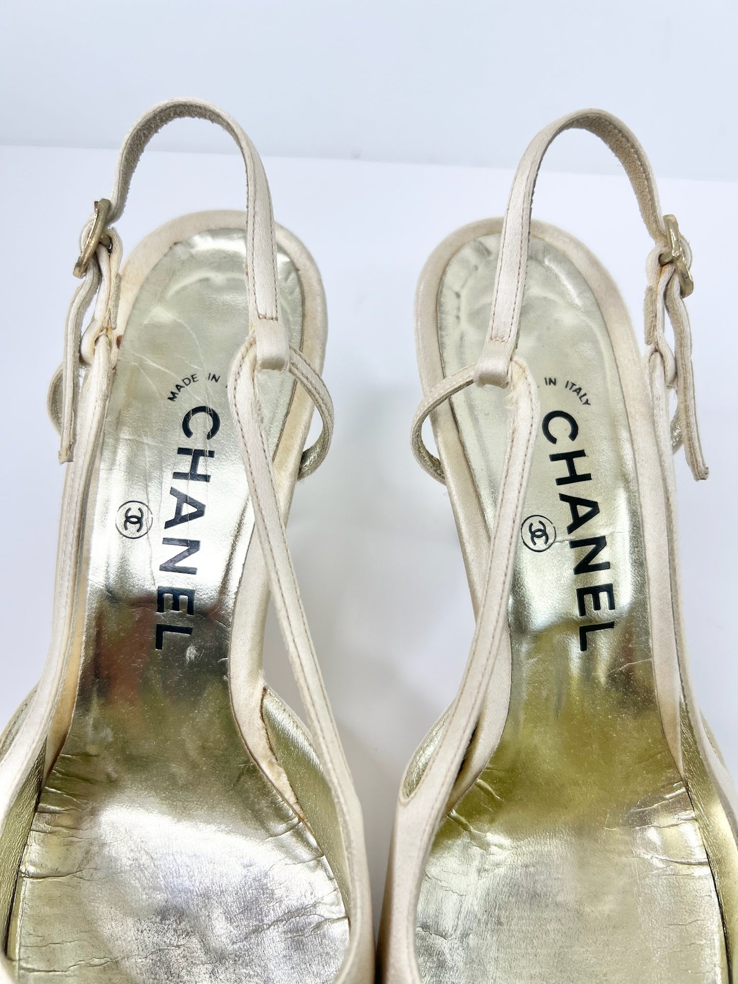 Vintage CHANEL Satin Slingbacks, Size 7