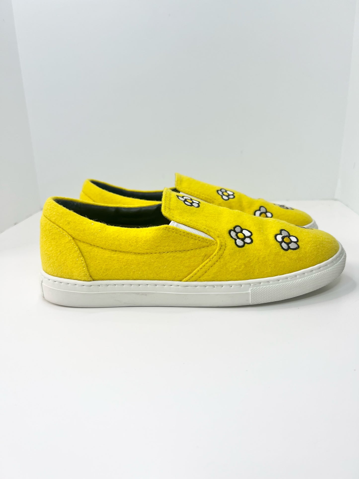 Mira Mikati Yellow Felt Daisy Embroidered Slip-On Sneaker, Size 38