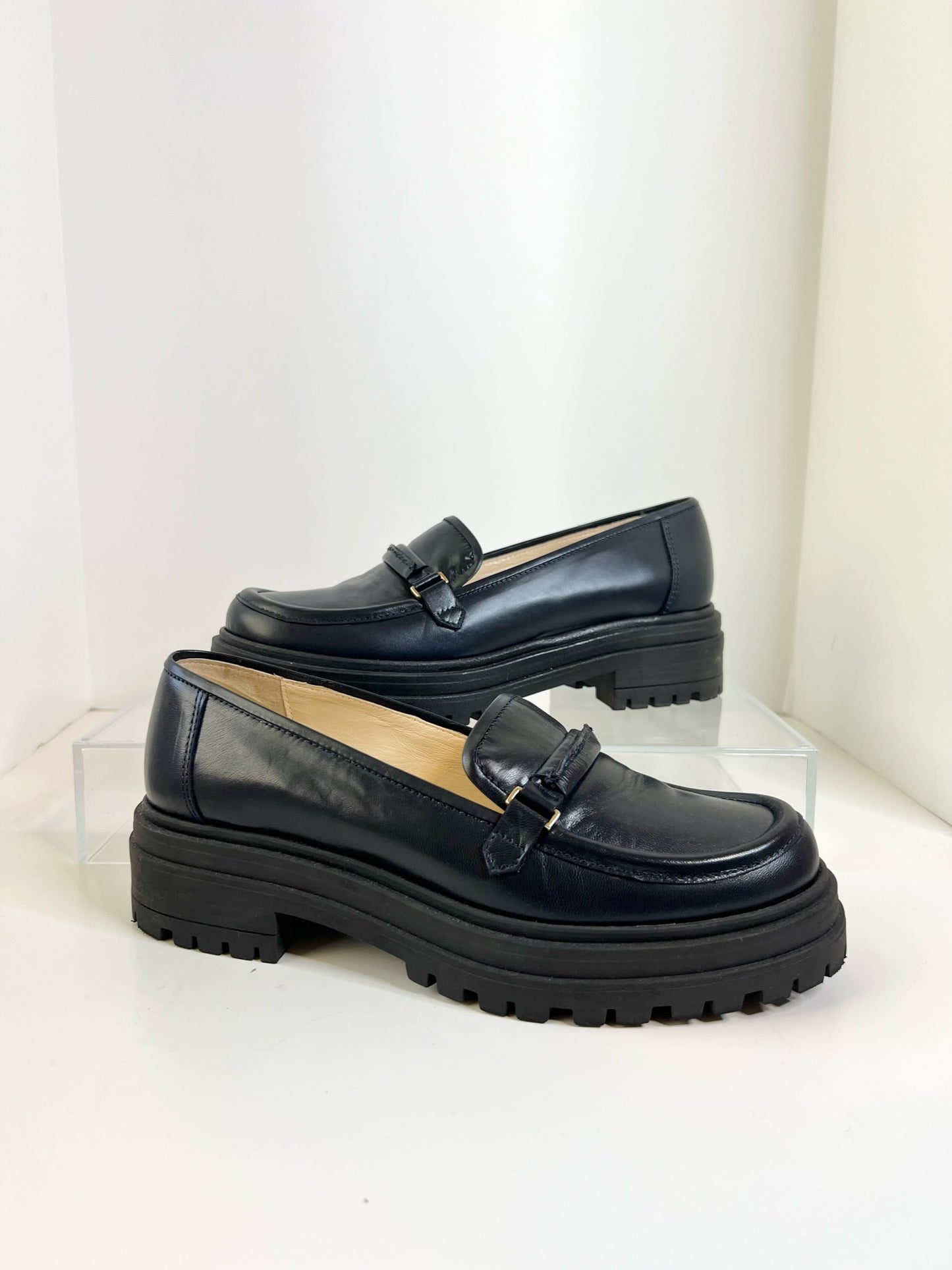 Tila March Paris Henri Leather Loafers Navy, Size 38