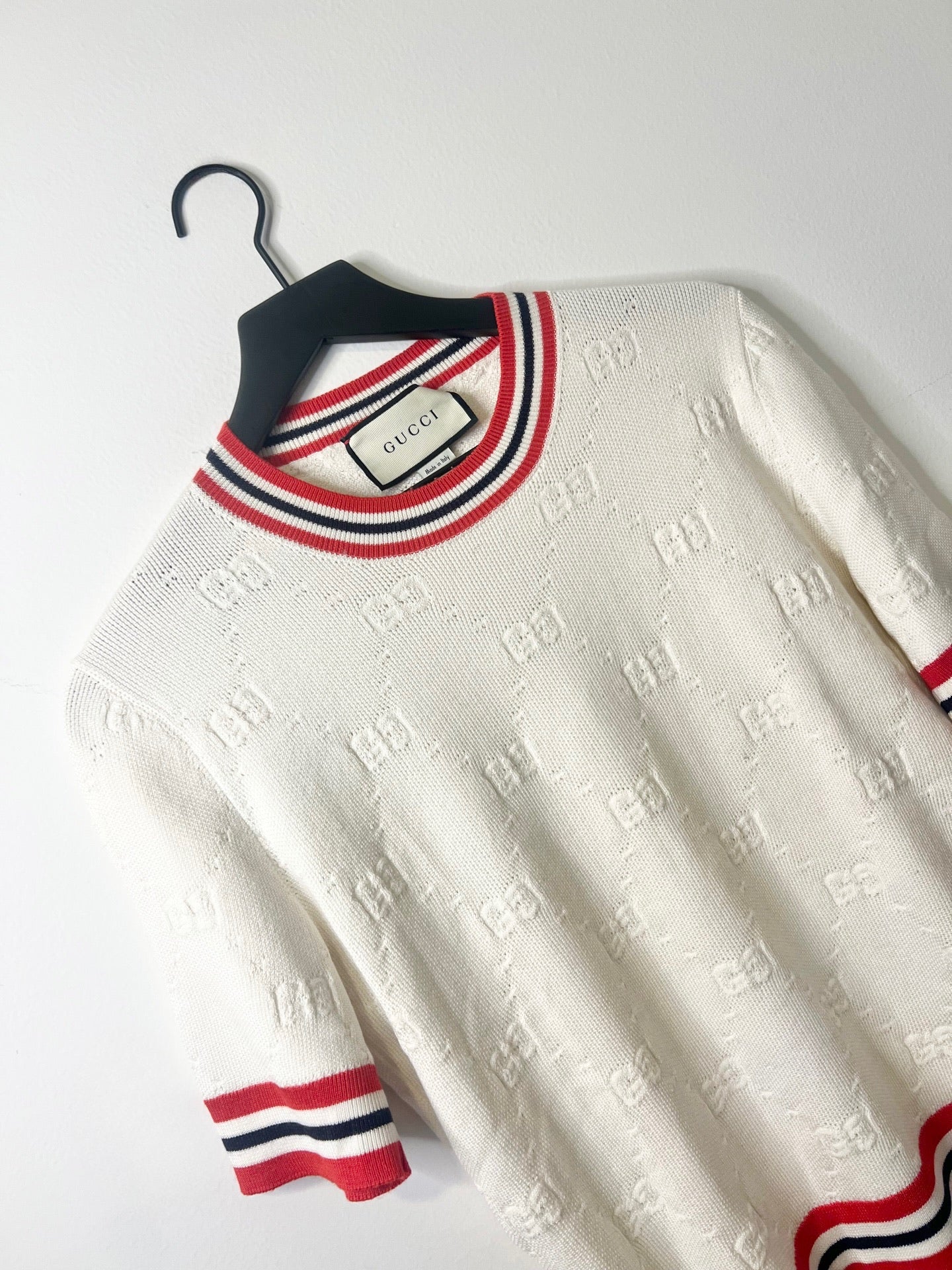 Gucci Off-White Knit GG Logo Shirt, Size Large