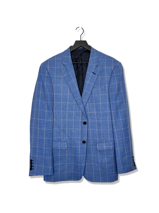 Armani Collezioni Blue Windowpane Wool Suit Jacket, Size 42-43