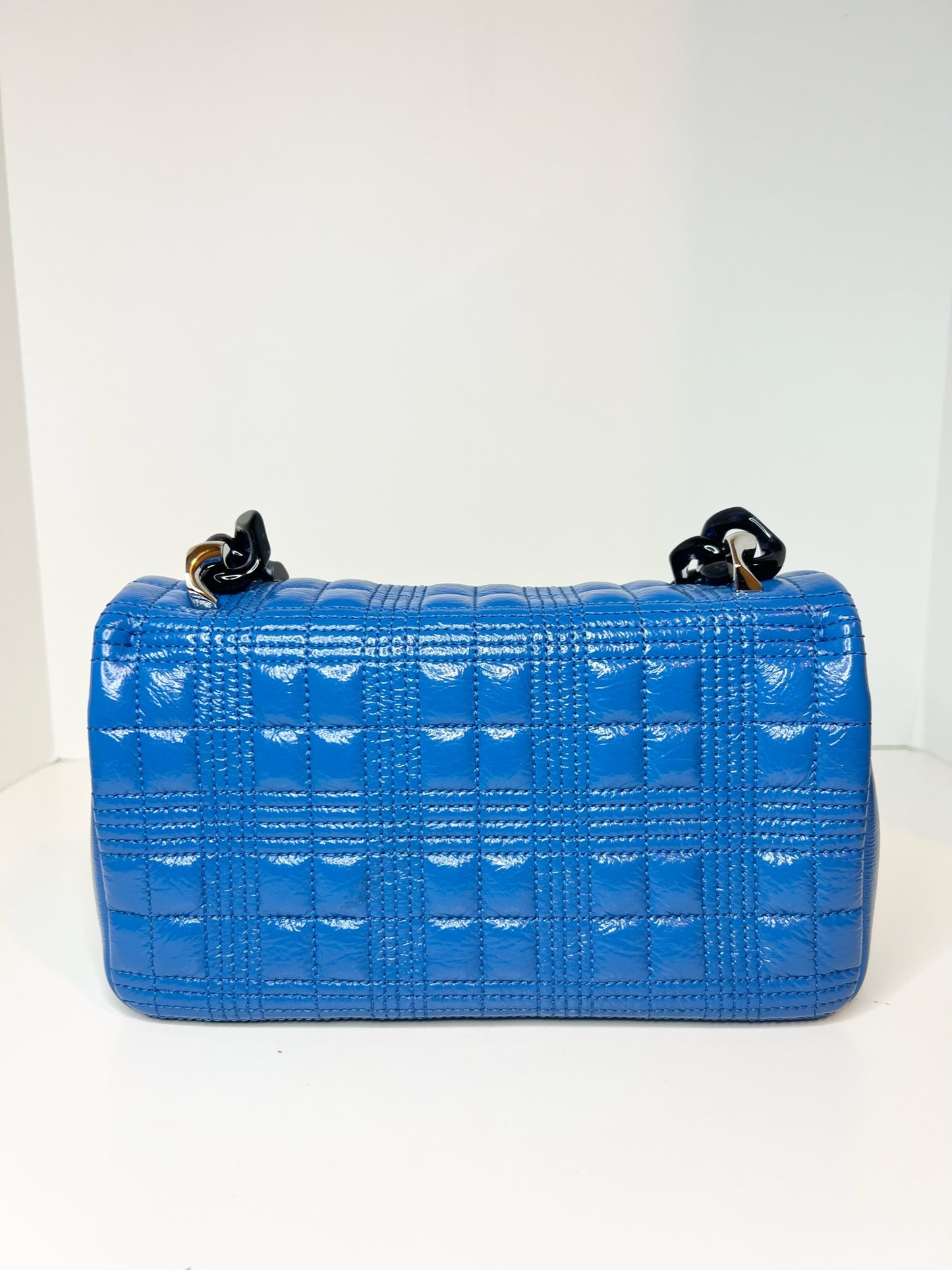 Burberry Patent Resin Chain Small Lola Bag in Blue