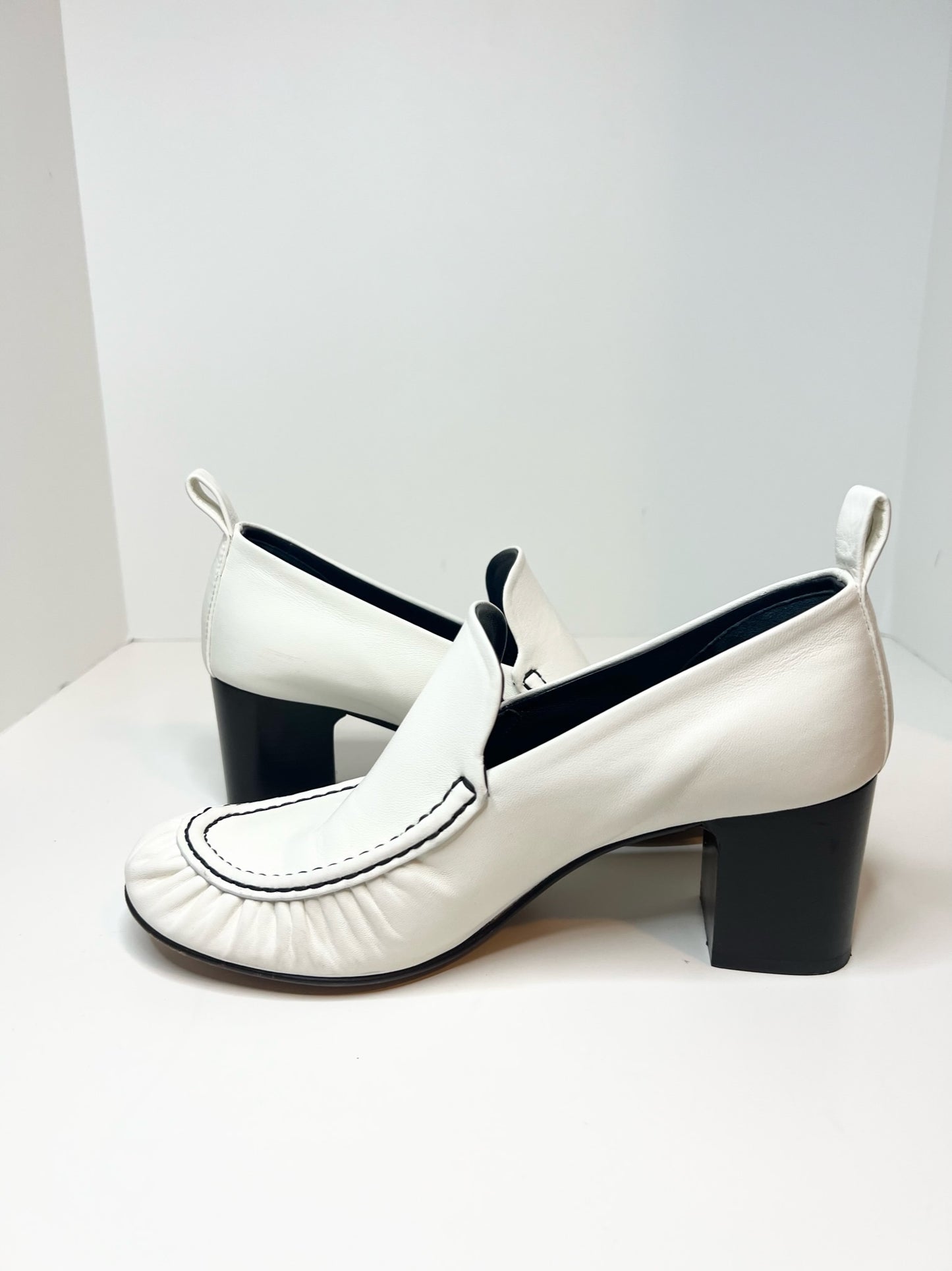 Celine White Leather Loafers, Size 38