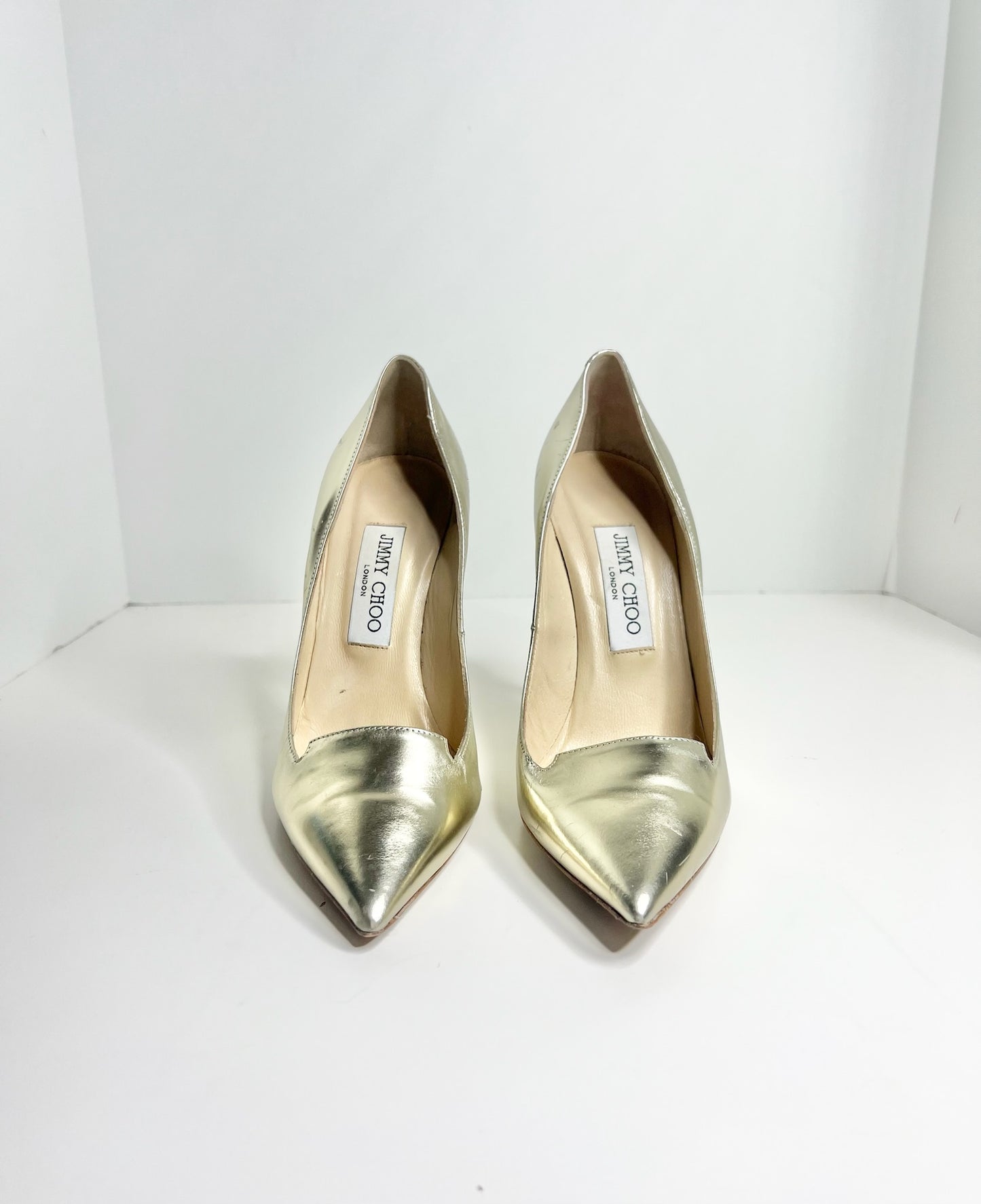 Jimmy Choo Mirrored Metallic Gold Pumps, Size 37