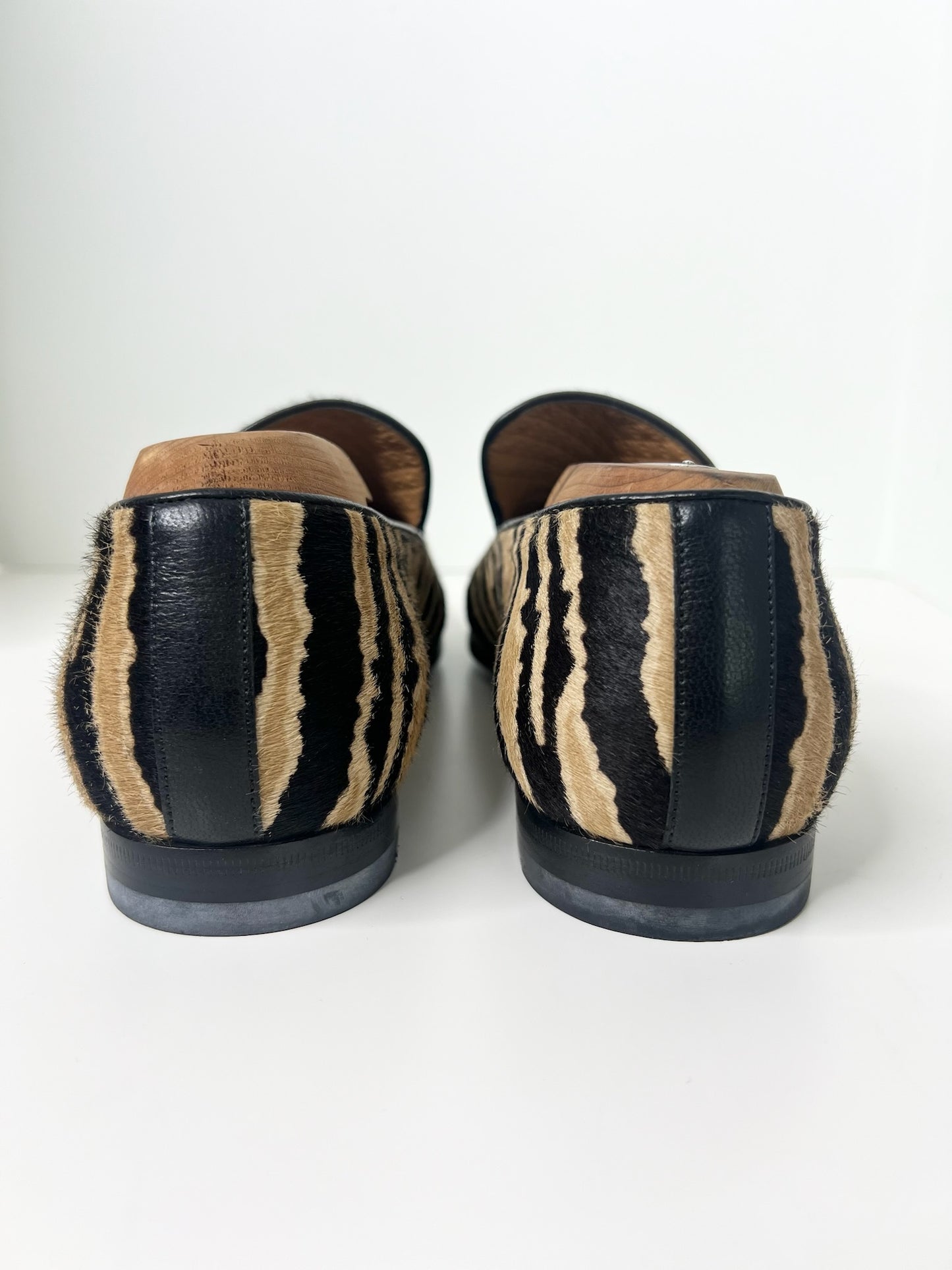 Gucci Pony Hair Black & Tan Zebra Print Loafers, Size 7