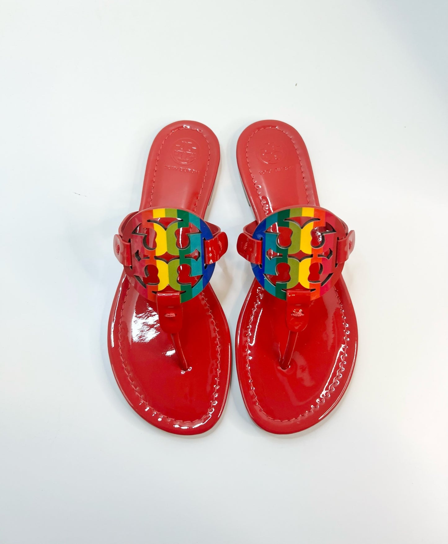 NWT! Tory Burch Miller Bright Rainbow/Ruby Red Sandal, Size 7.5