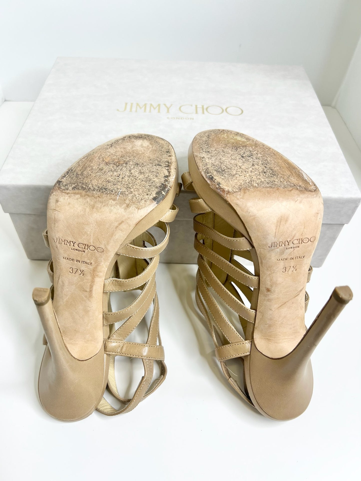 Jimmy Choo Glenys Kid Leather Nude Sandals, 37.5