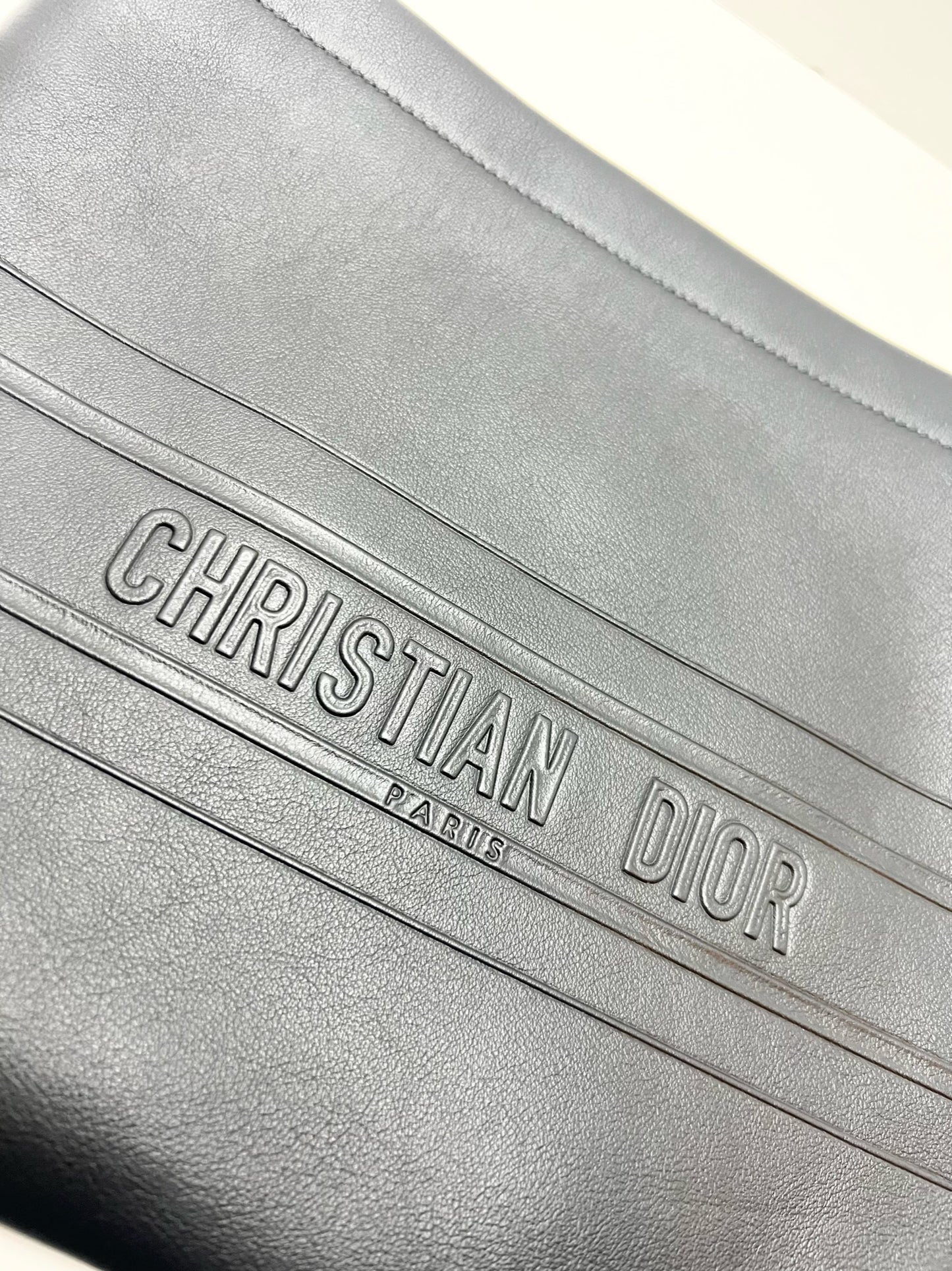 Christian Dior Logo Zip Leather Pouch, Black