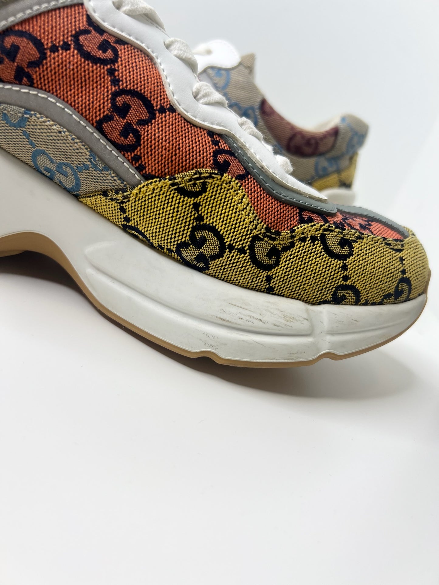 Gucci Womens Rhyton GG Monogram Multi-Color Sneakers, Size 37