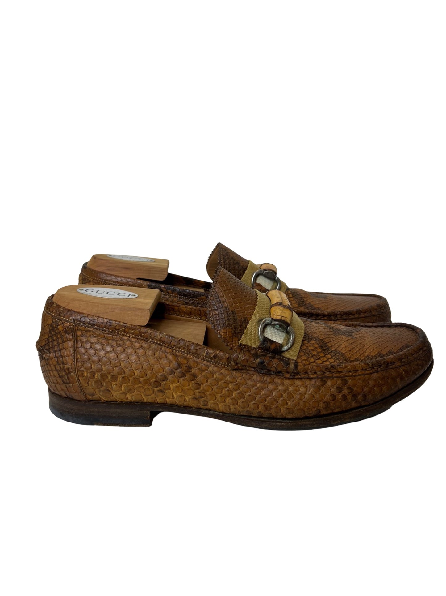 Gucci Python Loafers w/ Bamboo Hardware Accent, Size 7