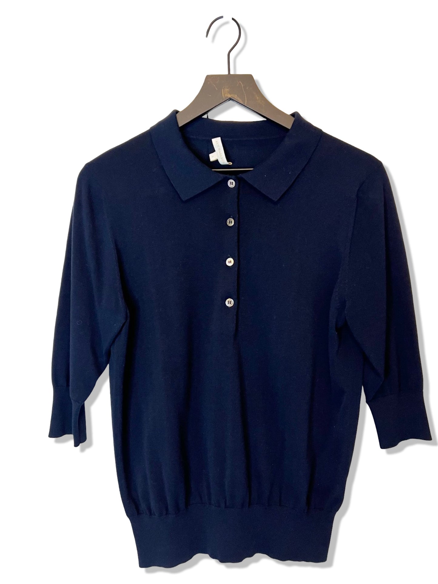 Ann Mashburn Knit Navy Polo Sweater, Size L