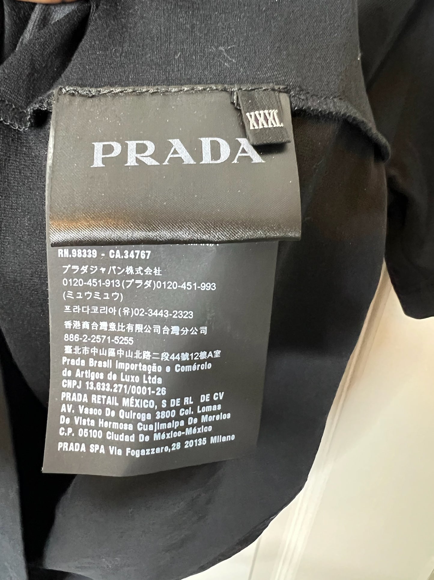 Prada Short Sleeve Nylon Pocket Black T-shirt, Size 3XL