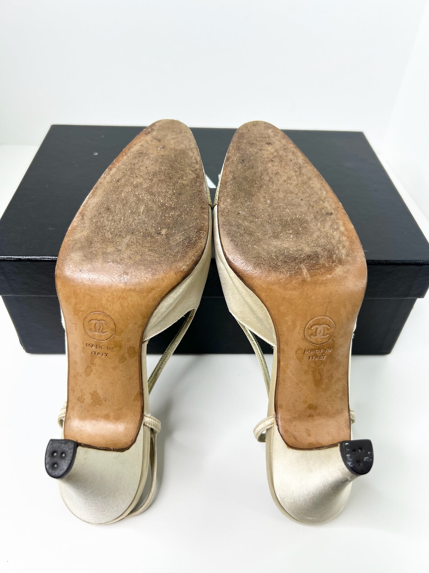 Vintage CHANEL Satin Slingbacks, Size 7