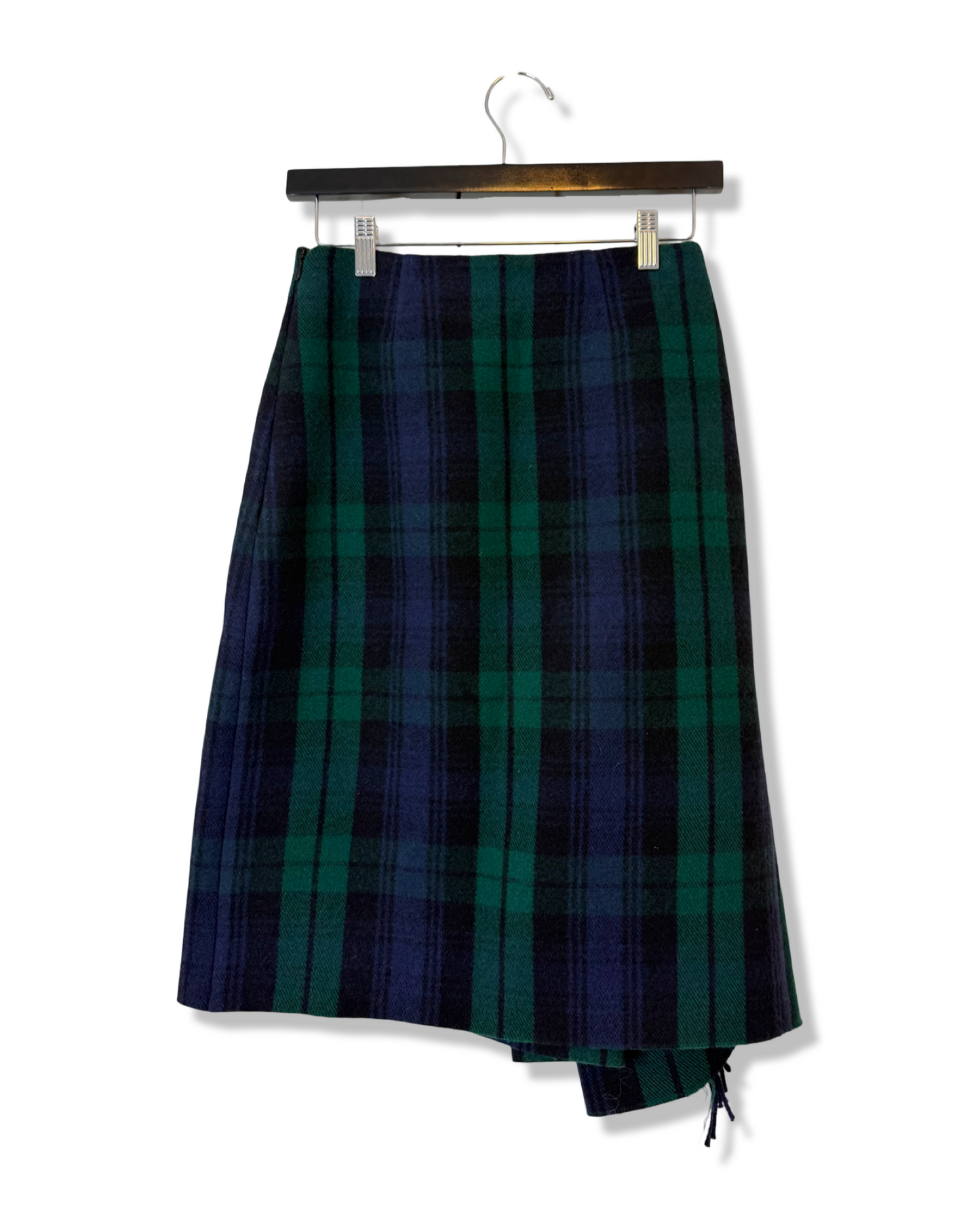 Balenciaga Navy & Green Tartan Wool Kilt Skirt, Size 36