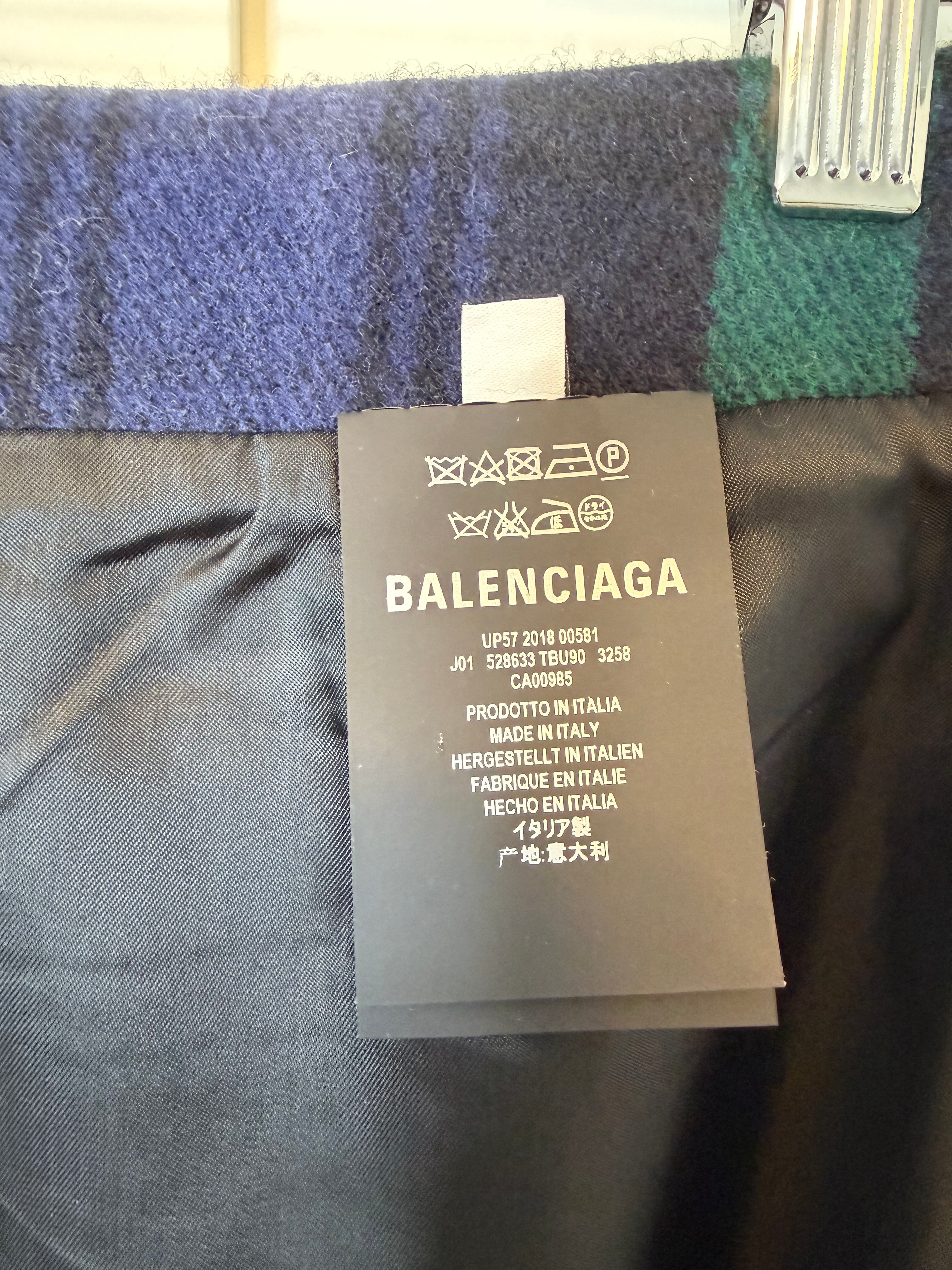 Balenciaga Navy & Green Tartan Wool Kilt Skirt, Size 36