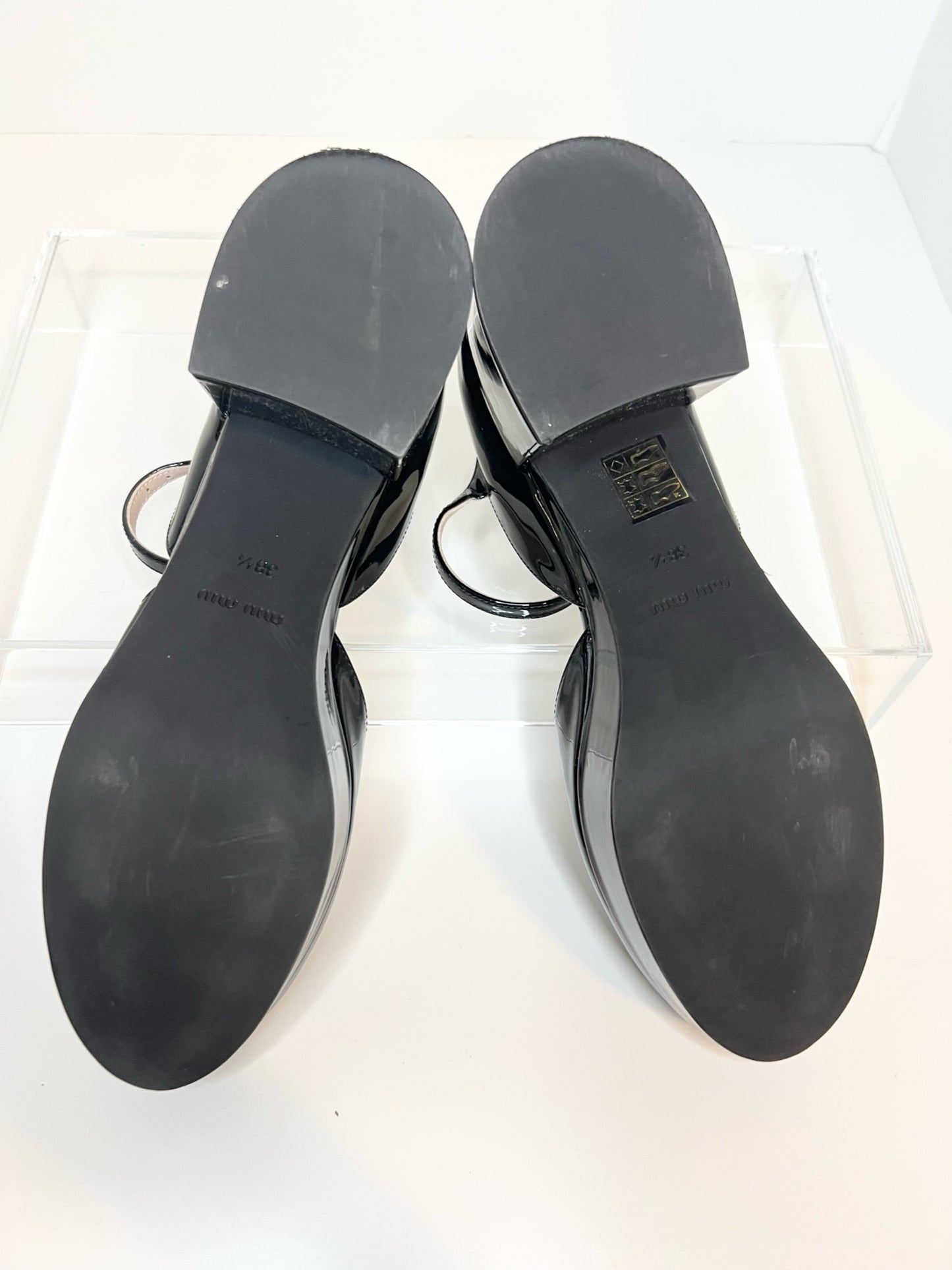 Miu Miu Black Patent Mary Janes, Size 38.5