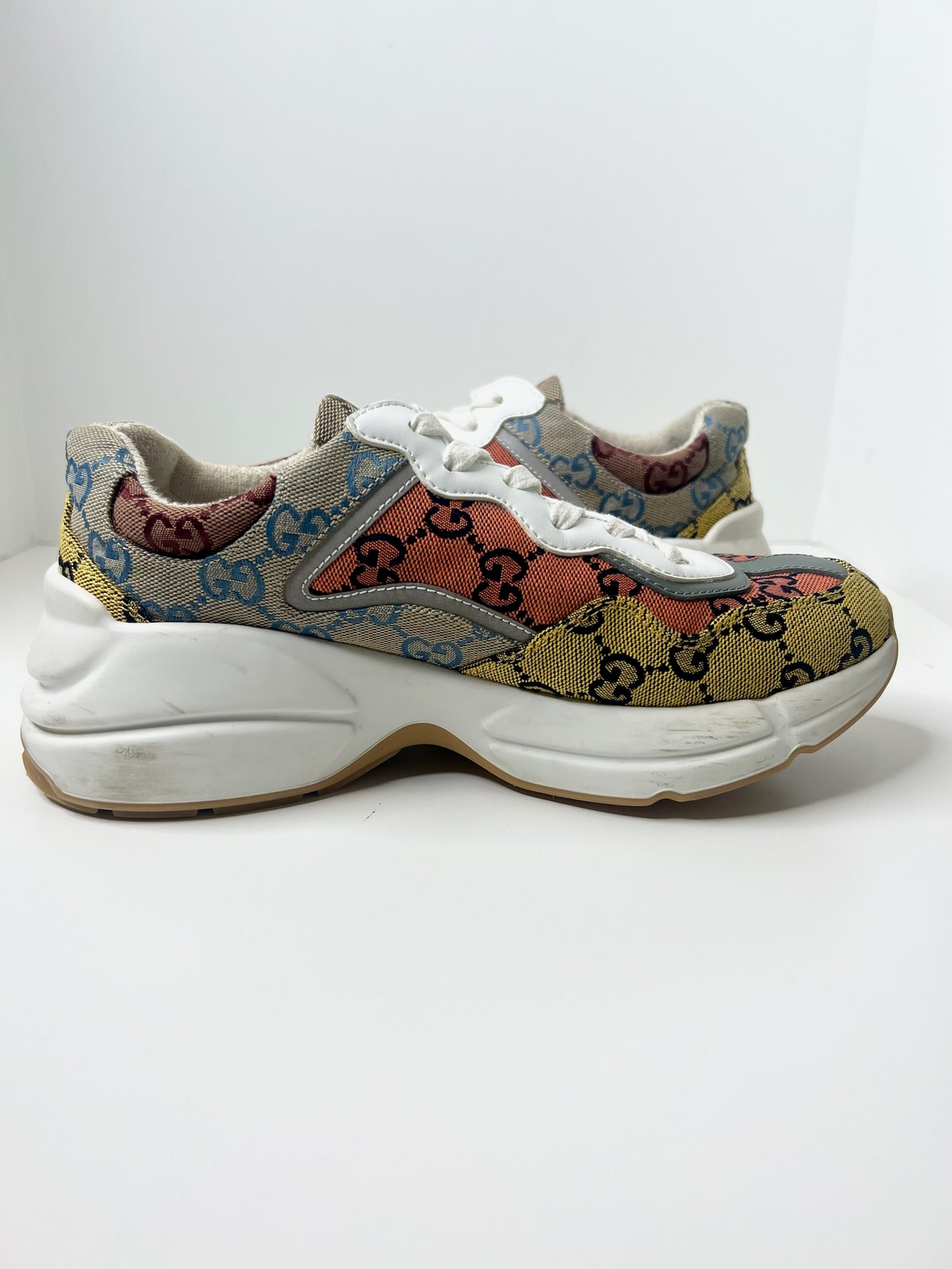 Gucci Womens Rhyton GG Monogram Multi-Color Sneakers, Size 37