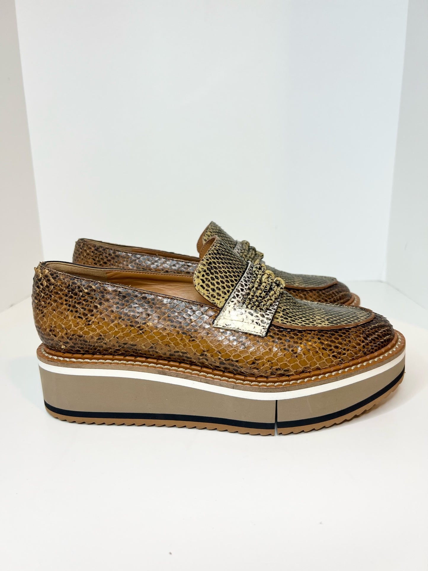 Robert Clergerie Snakeskin Loafers, Size 38.5