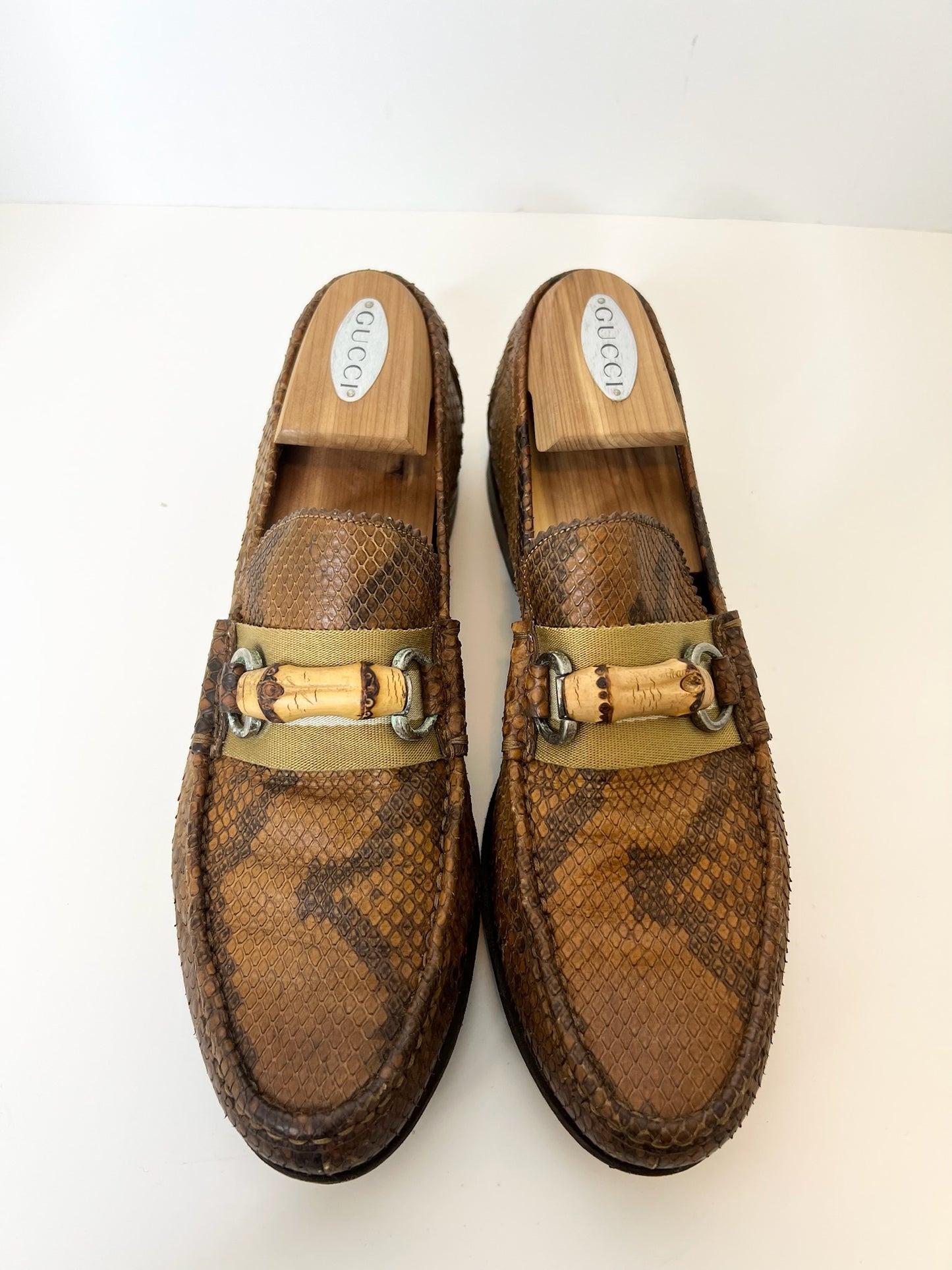 Gucci Python Loafers w/ Bamboo Hardware Accent, Size 7