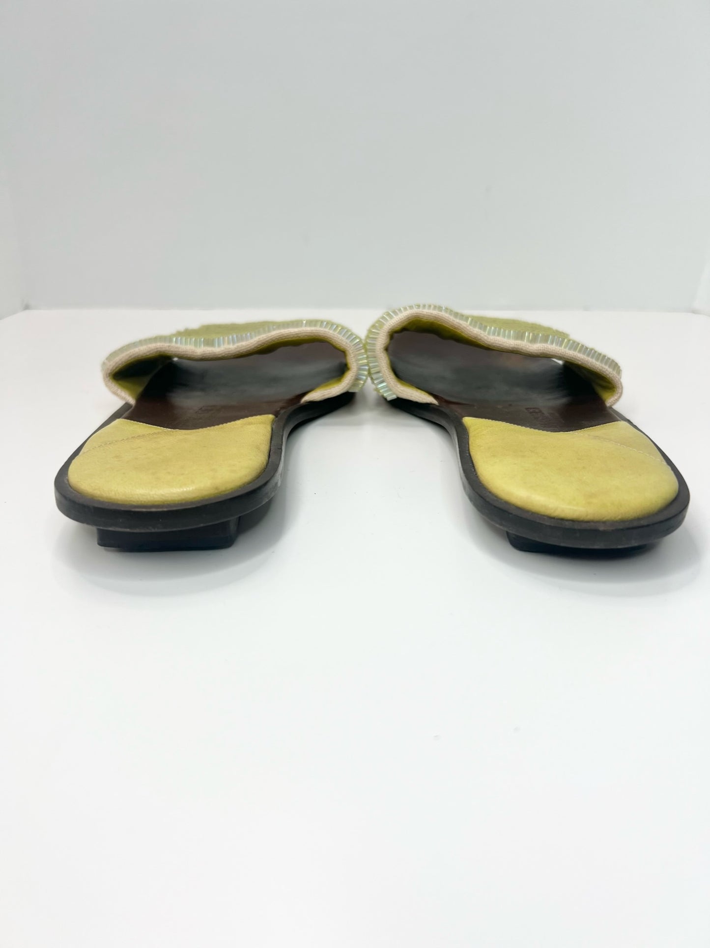 Bottega Veneta Bugle Beaded Leather Flat Sandals, Size 8