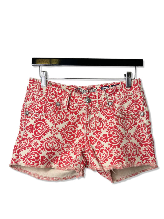 Miss Me Women's Cut Off Raw Hem Shorts Red & Tan Paisley, Size 26