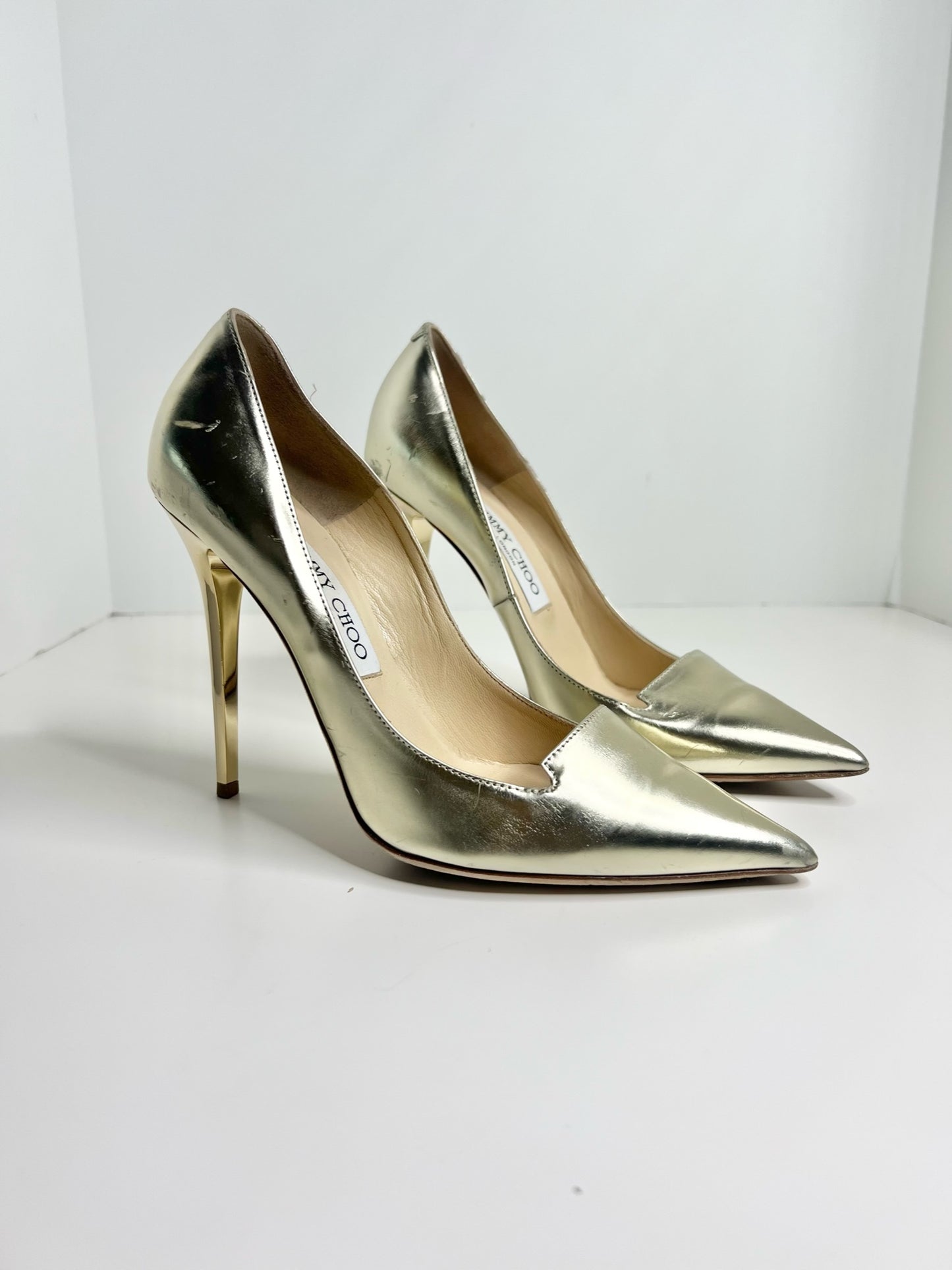 Jimmy Choo Mirrored Metallic Gold Pumps, Size 37