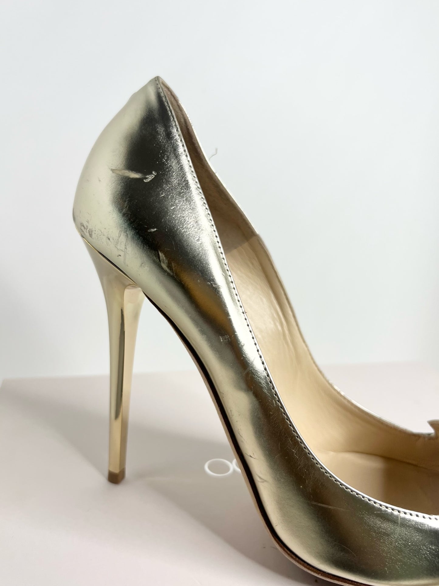 Jimmy Choo Mirrored Metallic Gold Pumps, Size 37