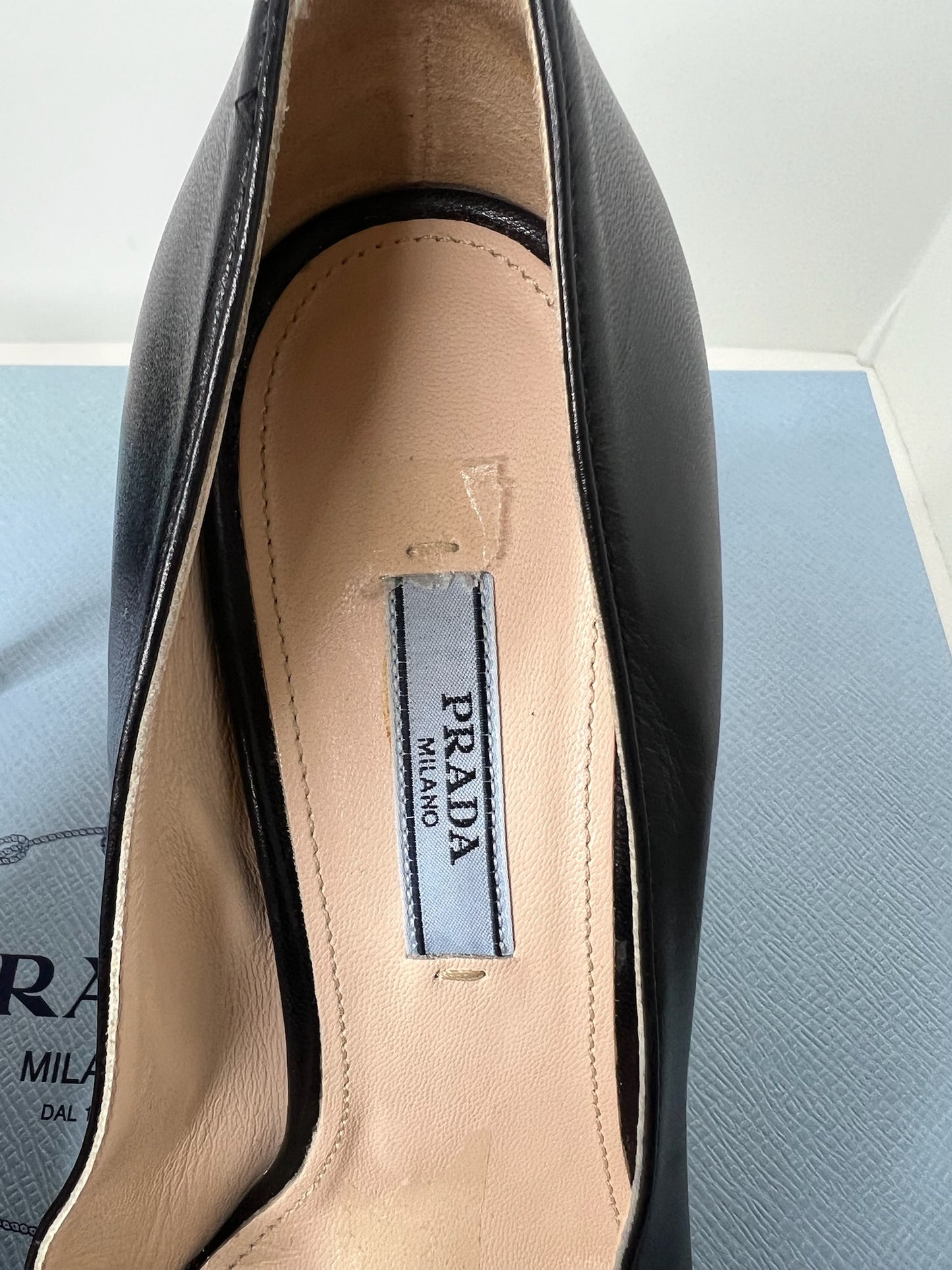 Prada Black Leather Platform Pumps, Size 38