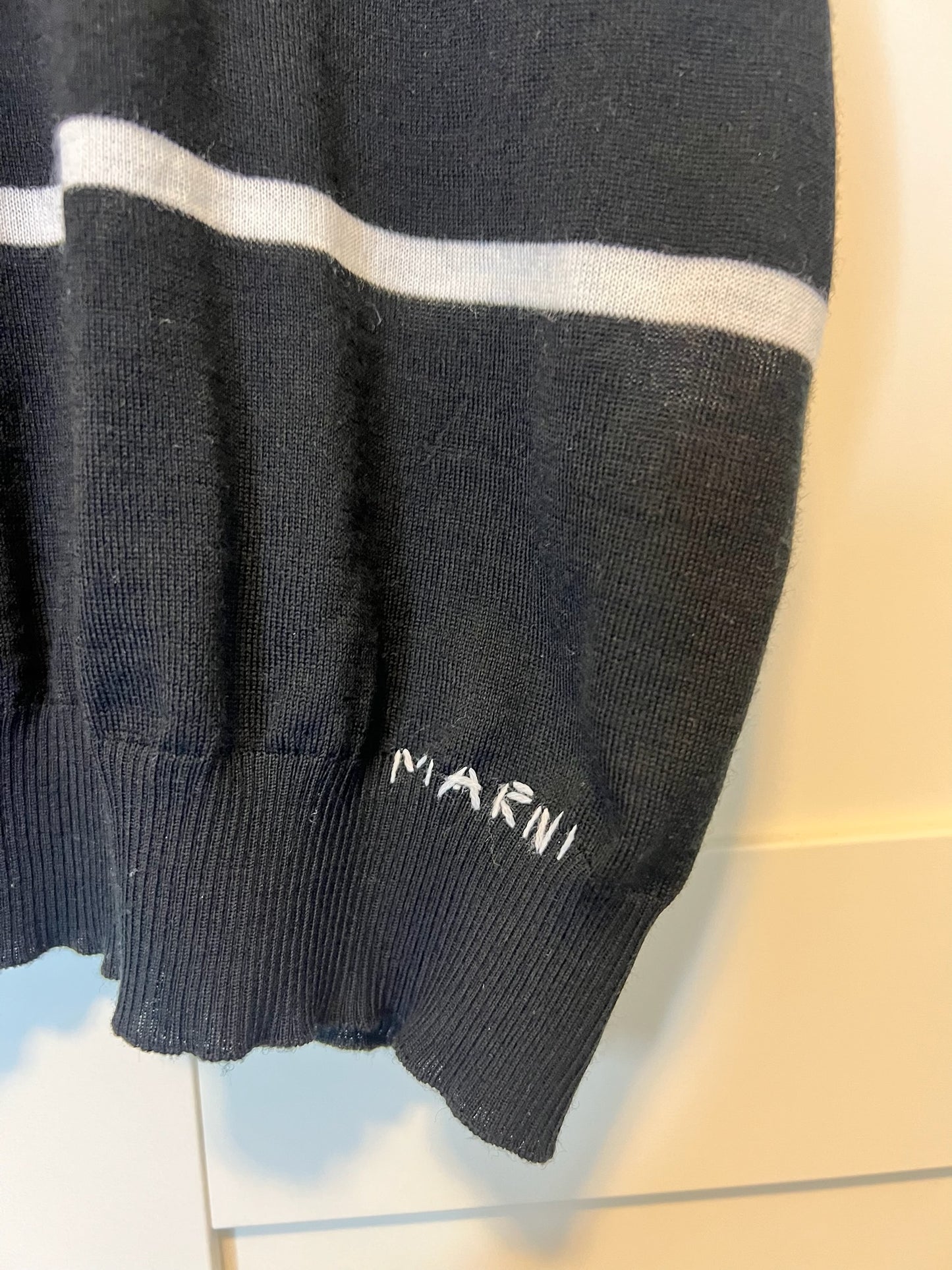 Marni Iconic Classic Striped Light Wool Polo, Size 44