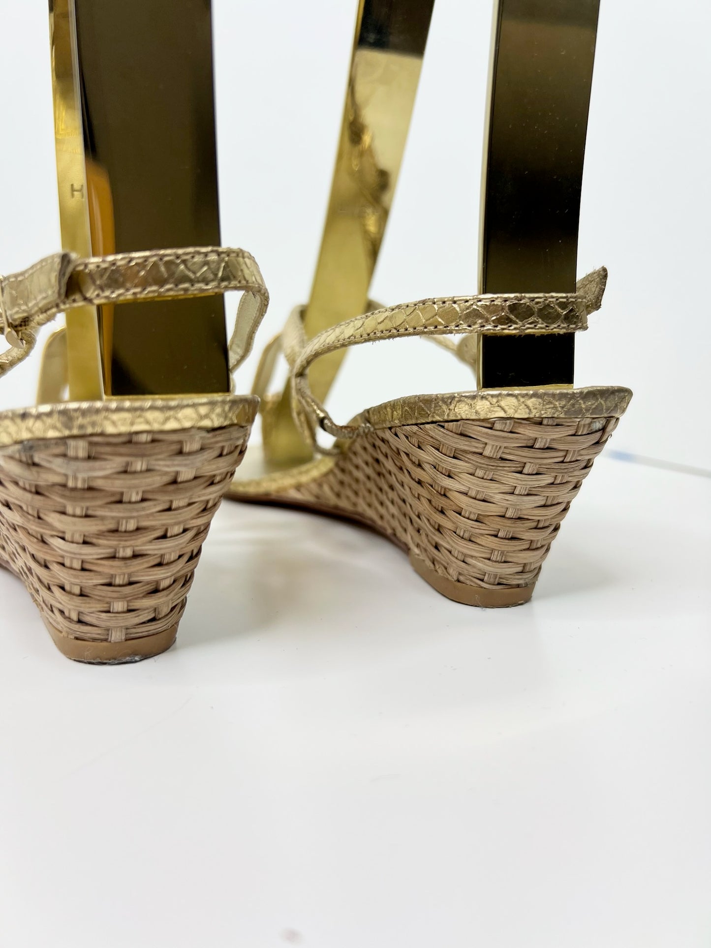 Lily Pulitzer Gold Raffia Wedge Sandal, Size 8