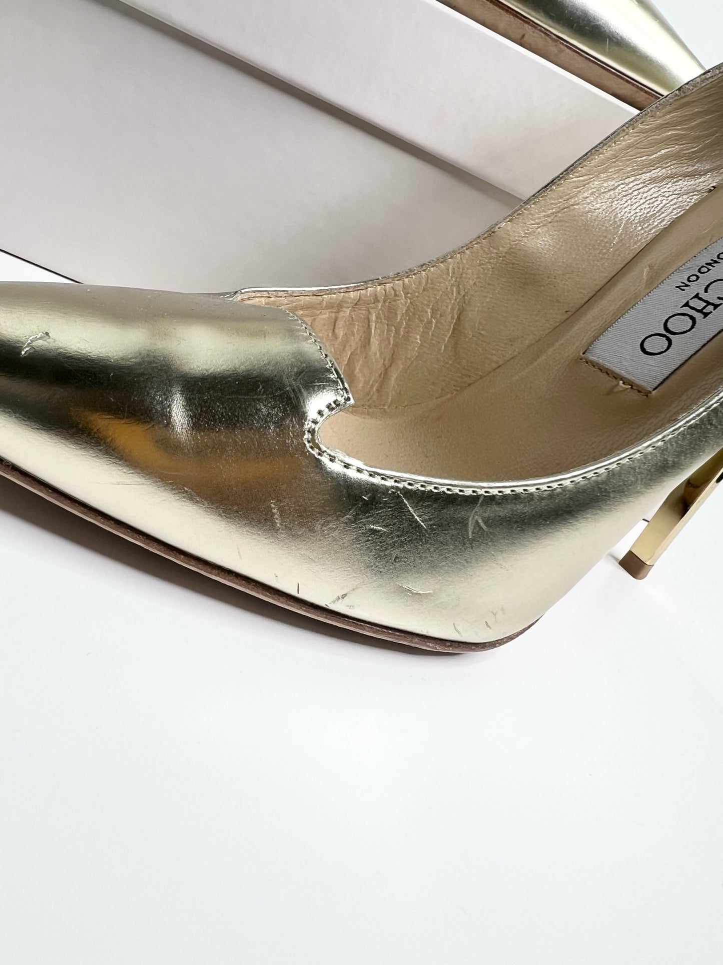 Jimmy Choo Mirrored Metallic Gold Pumps, Size 37