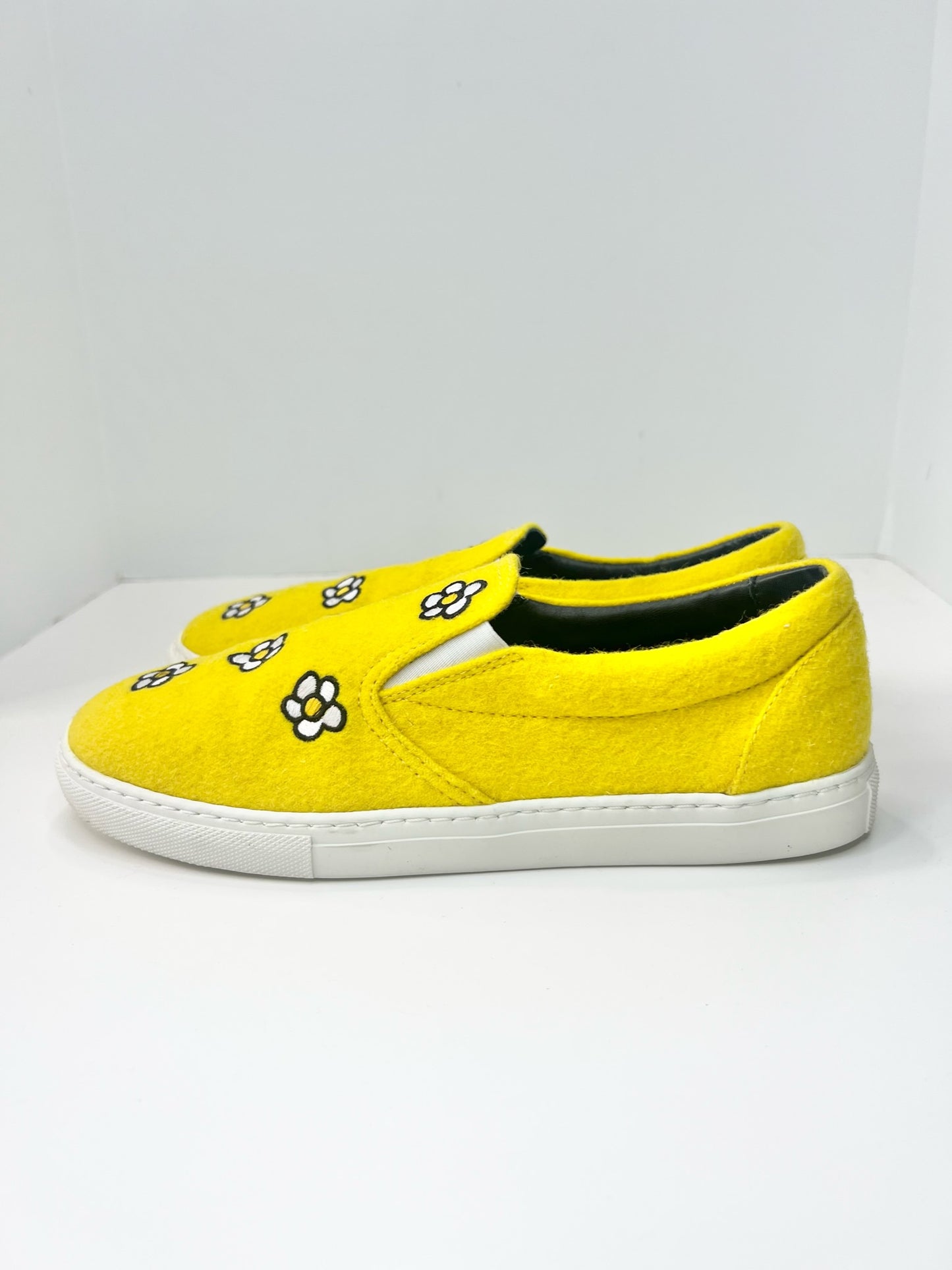 Mira Mikati Yellow Felt Daisy Embroidered Slip-On Sneaker, Size 38