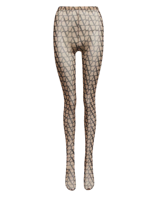 Valentino Garavani Toile Iconographe Tulle Tights, Size S/M