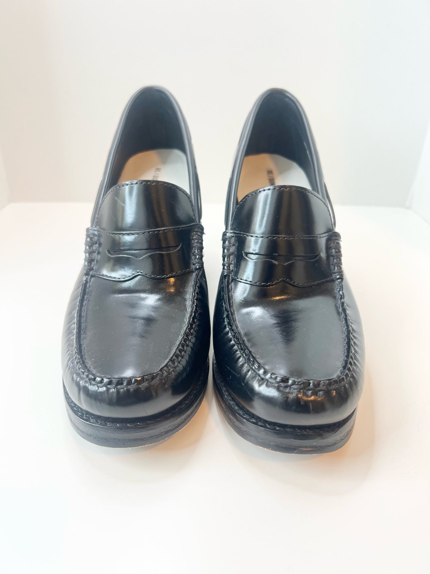 Re/Done + Weejuns Heeled Leather Loafers, Size 8.5