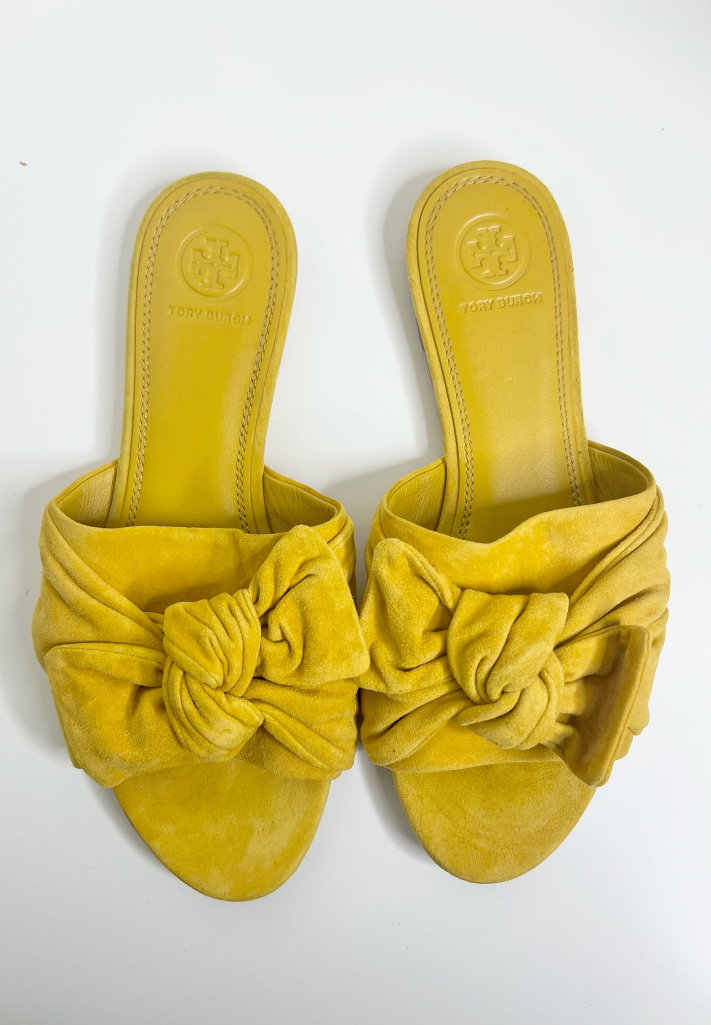 Tory Burch Annabelle Yellow Suede Bow Slides, Size 7.5