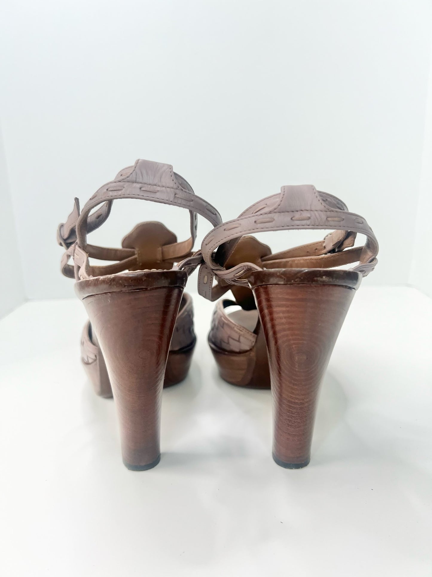 Bottega Veneta Intrecciato Leather Ankle Strap Platform Sandals, Size 38