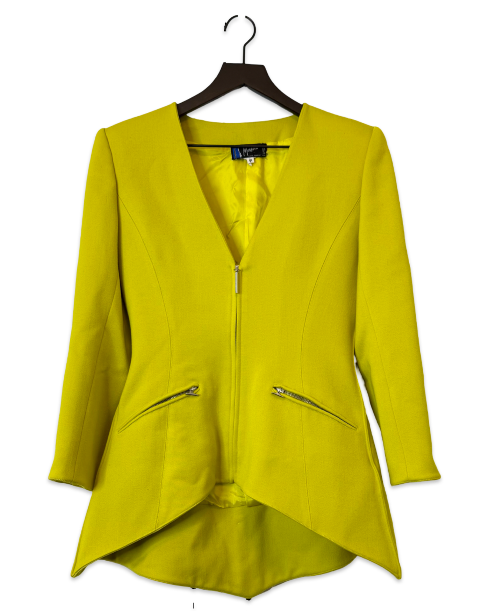 Claude Montana Chartreuse Wool Peplum Jacket & Skirt Set, Size 40/US 6