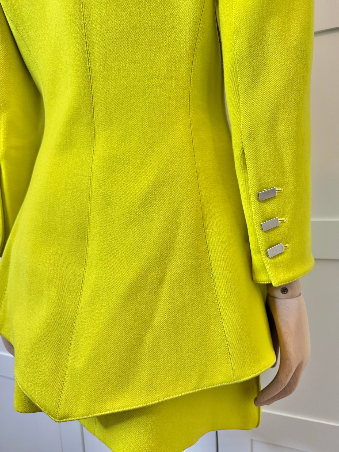 Claude Montana Chartreuse Wool Peplum Jacket & Skirt Set, Size 40/US 6