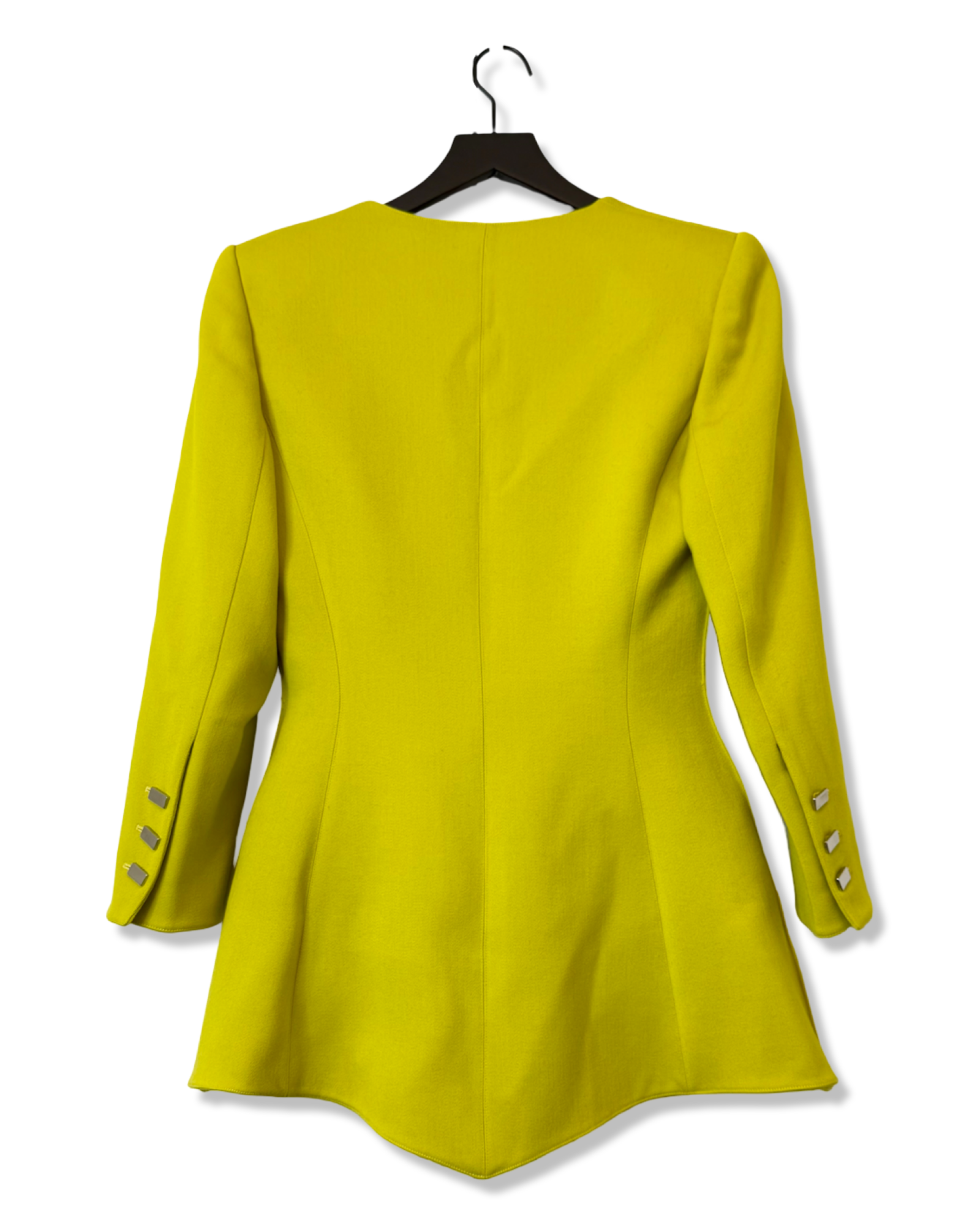 Claude Montana Chartreuse Wool Peplum Jacket & Skirt Set, Size 40/US 6