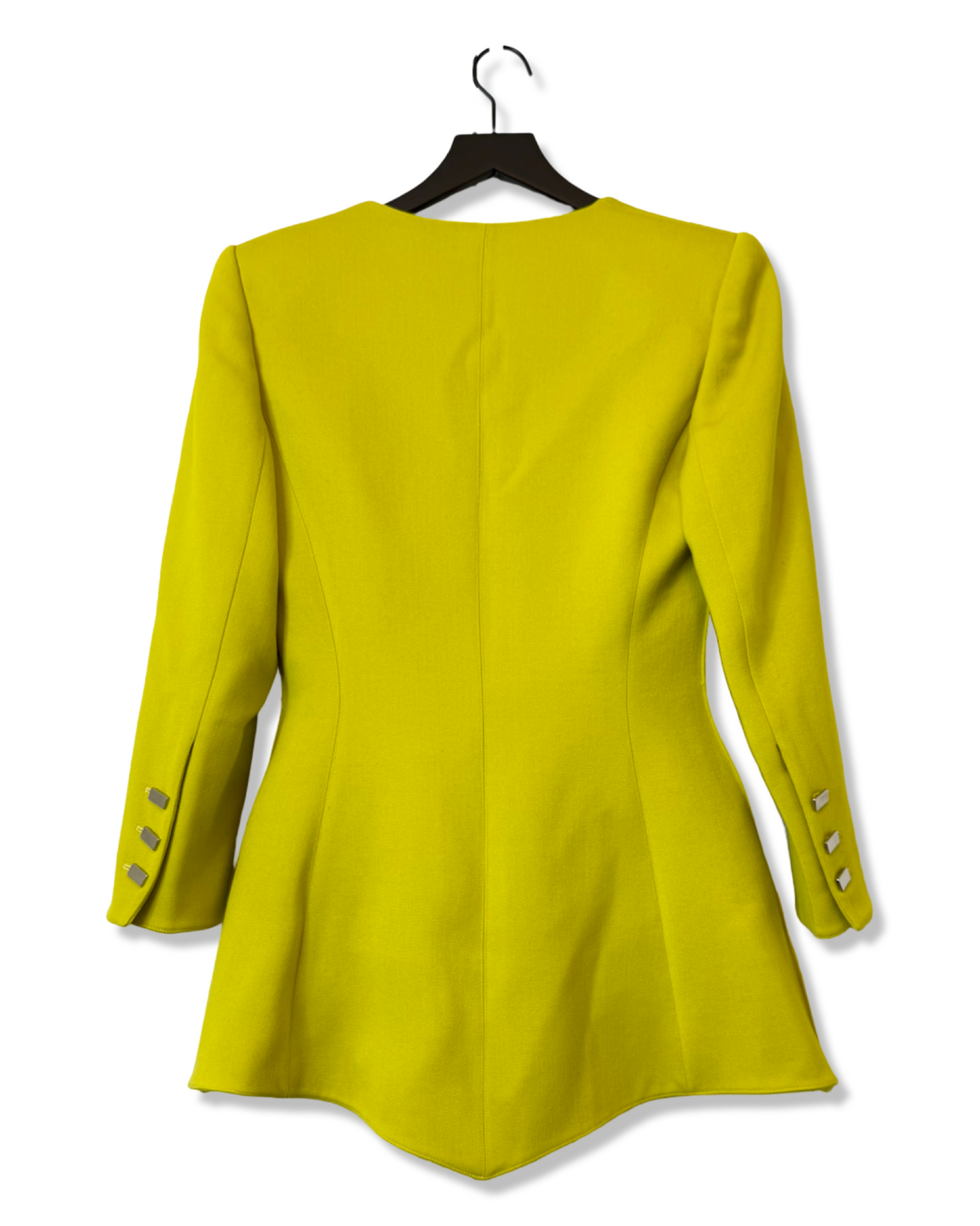 Claude Montana Chartreuse Wool Peplum Jacket & Skirt Set, Size 40/US 6