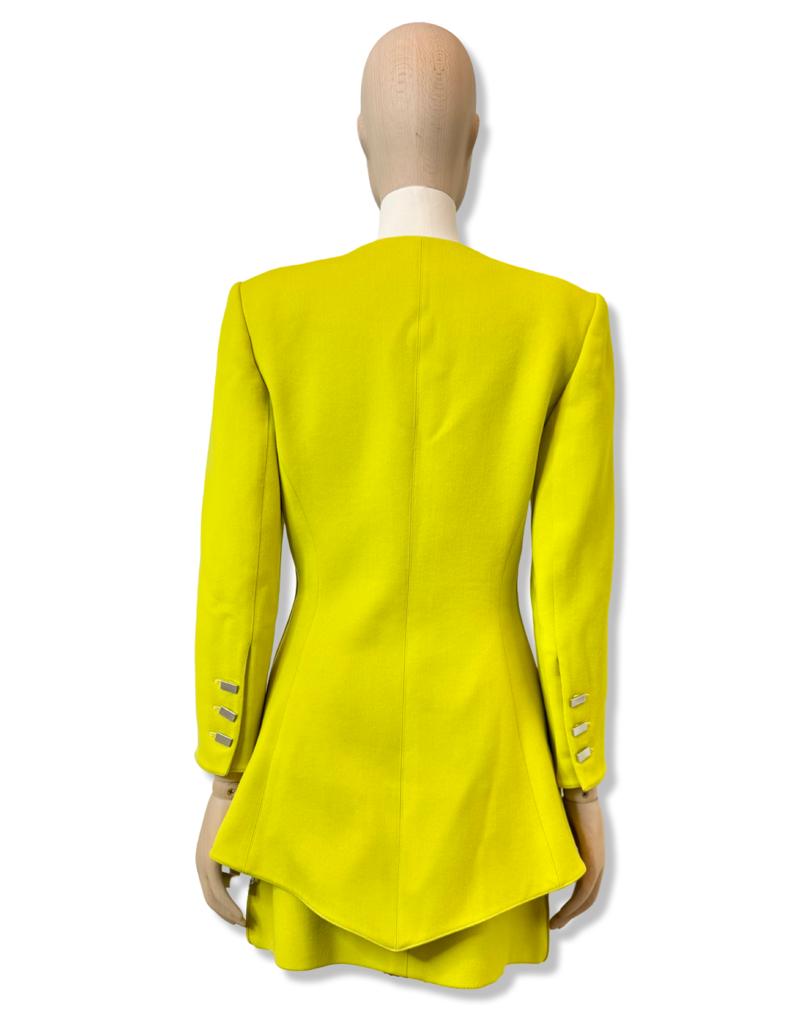 Claude Montana Chartreuse Wool Peplum Jacket & Skirt Set, Size 40/US 6