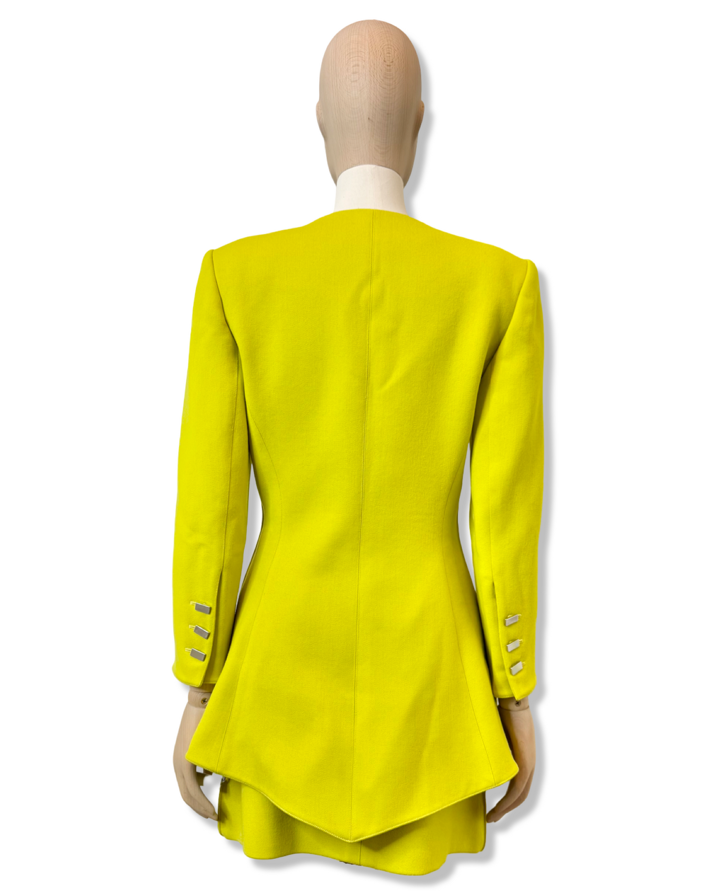 Claude Montana Chartreuse Wool Peplum Jacket & Skirt Set, Size 40/US 6