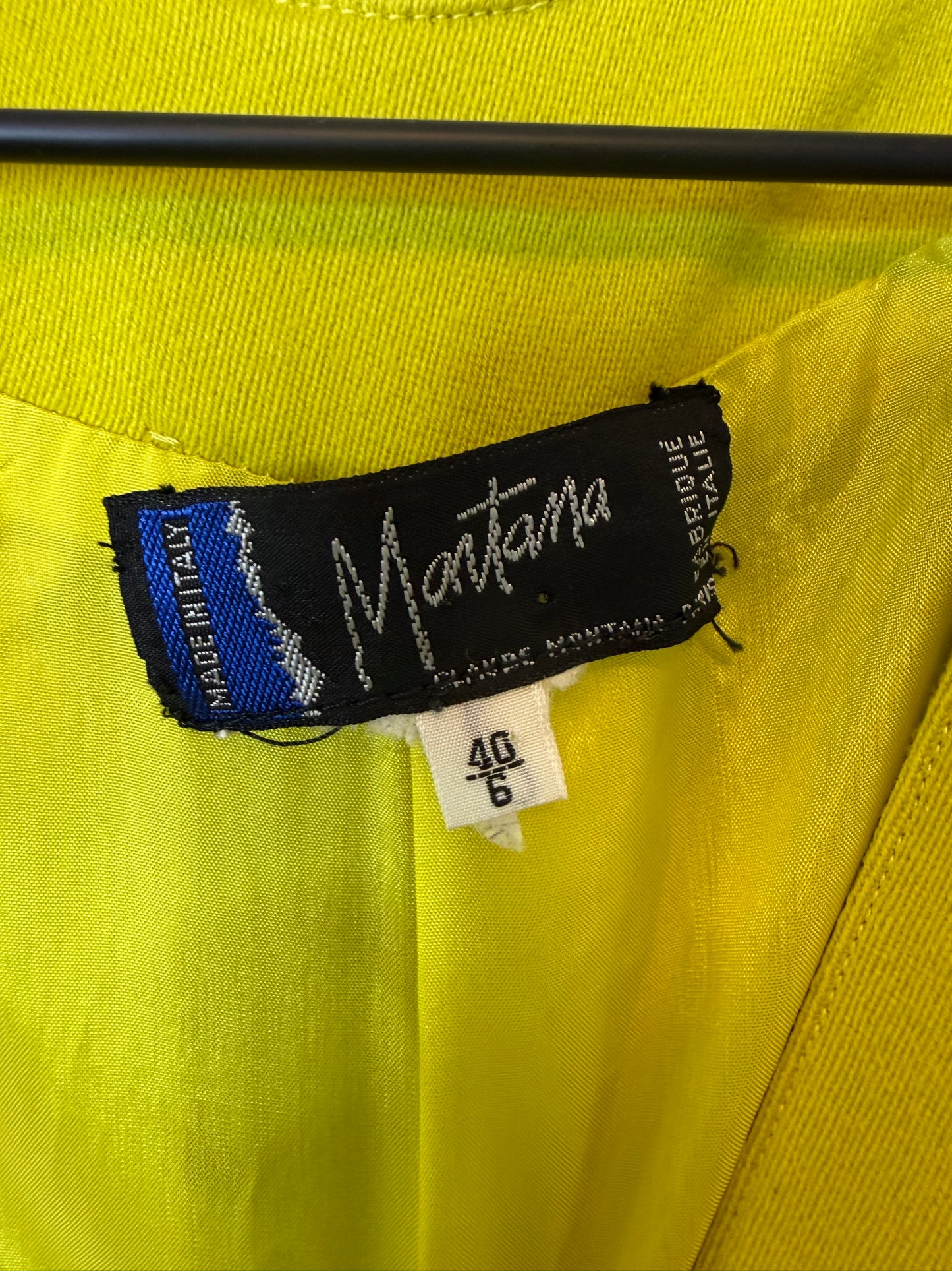 Claude Montana Chartreuse Wool Peplum Jacket & Skirt Set, Size 40/US 6