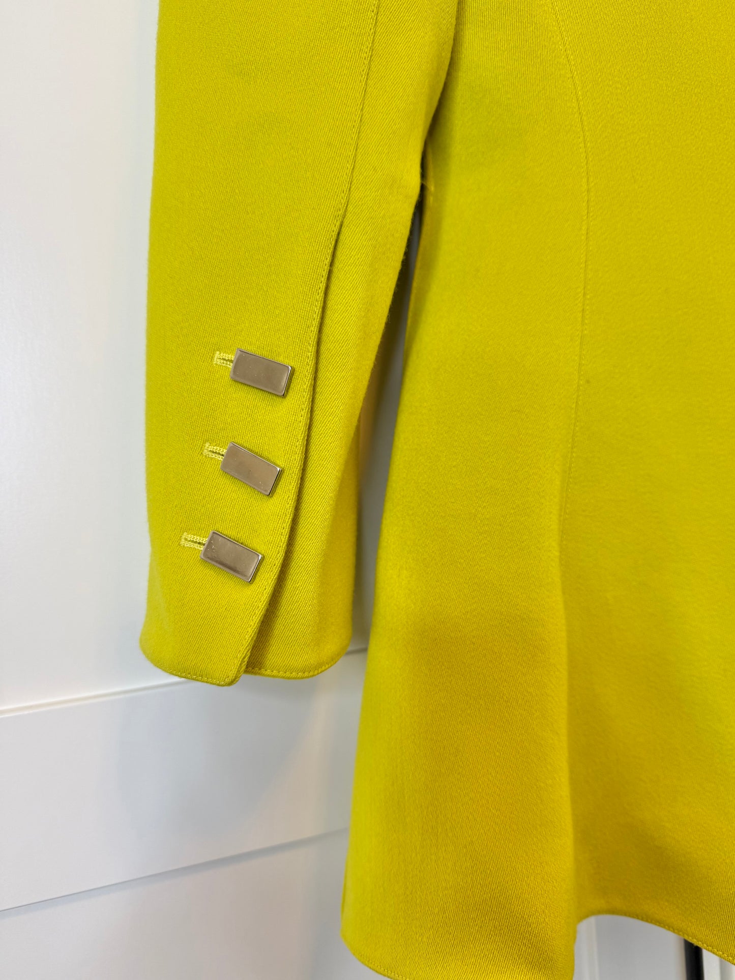 Claude Montana Chartreuse Wool Peplum Jacket & Skirt Set, Size 40/US 6